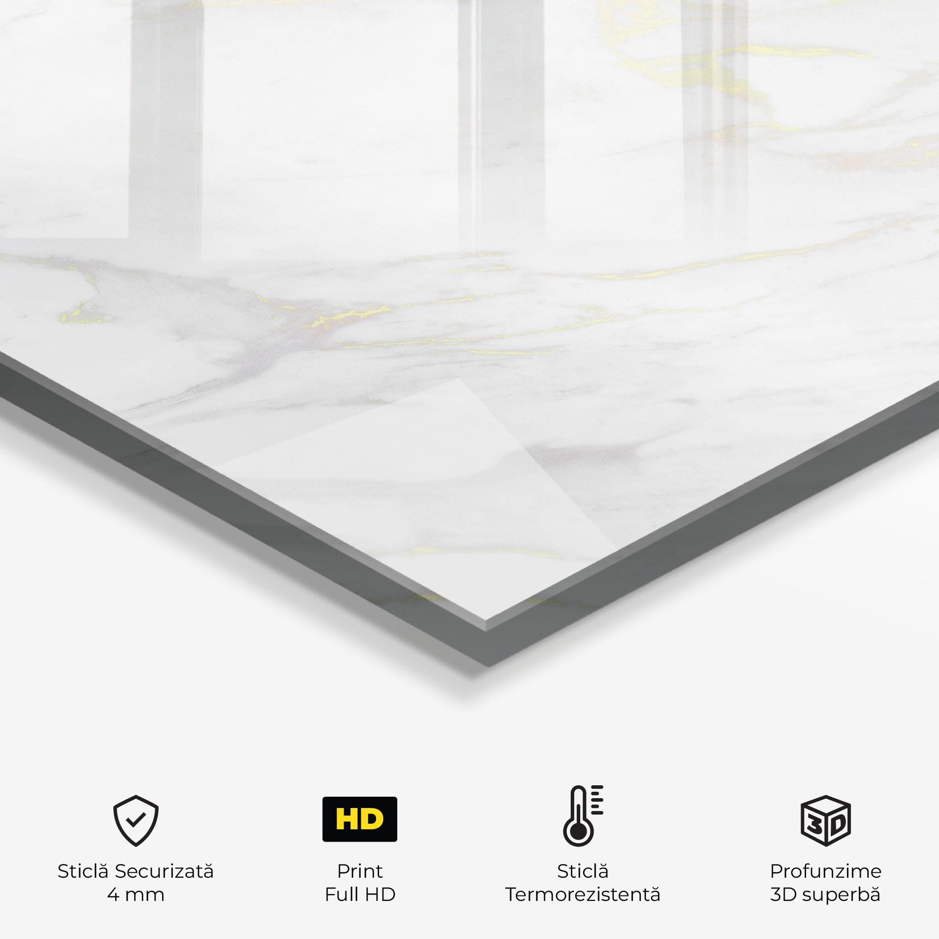 Panou Sticla Bucatarie White Gold Lines mockup 2