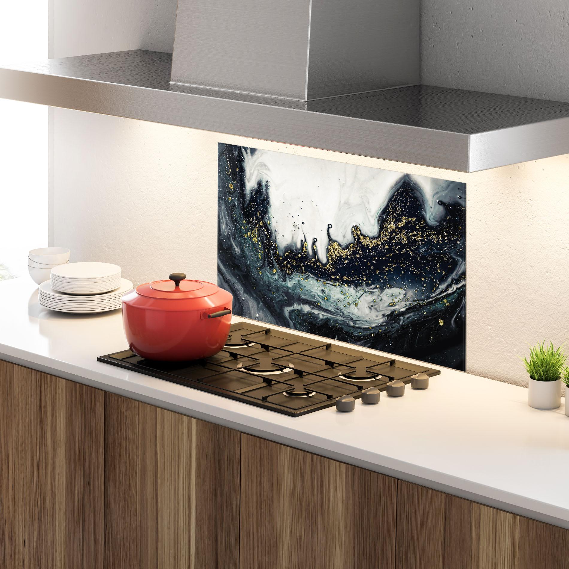 Panou Sticla Bucatarie Abstract Black mockup 4