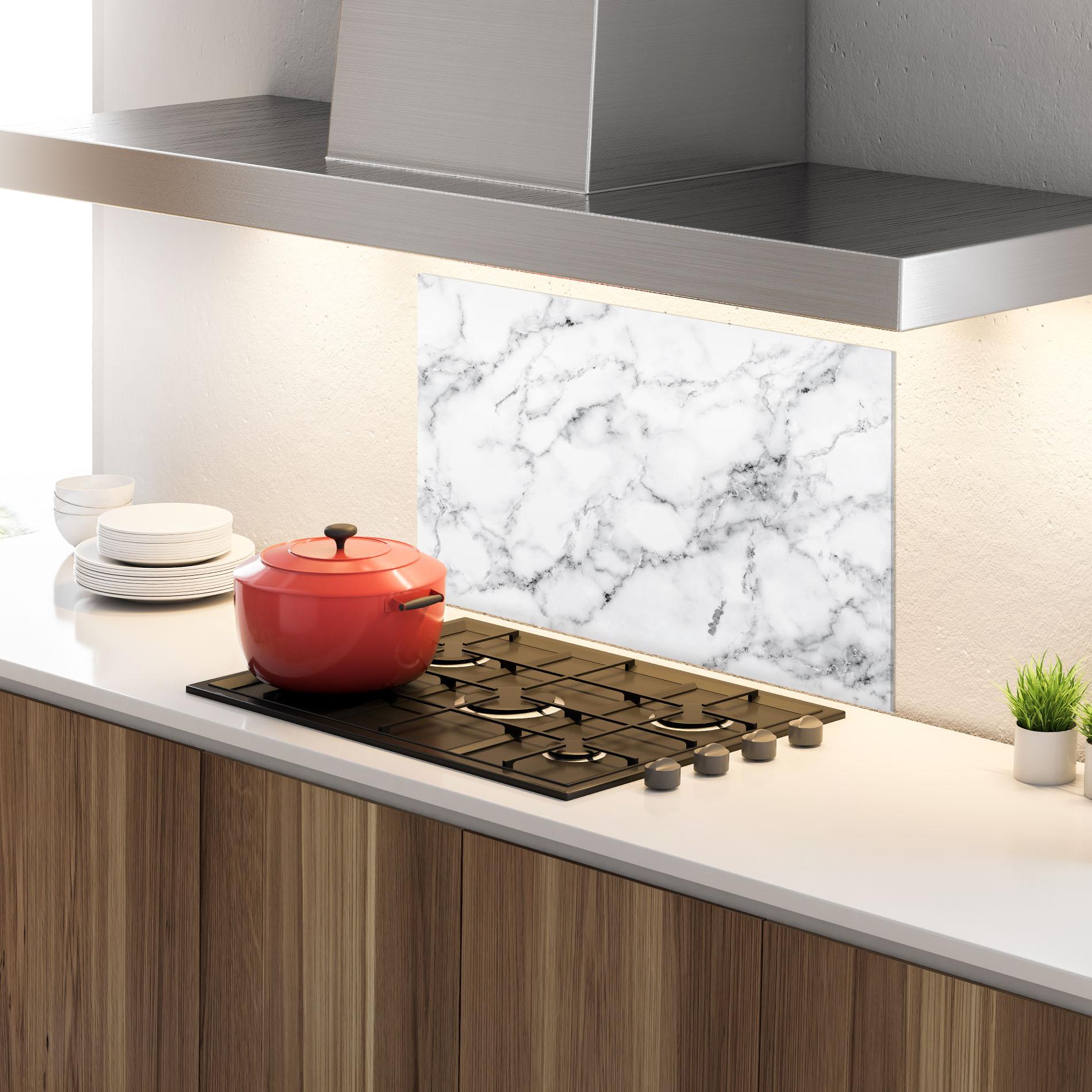 Panou Sticla Bucatarie Basic White Marble mockup 4