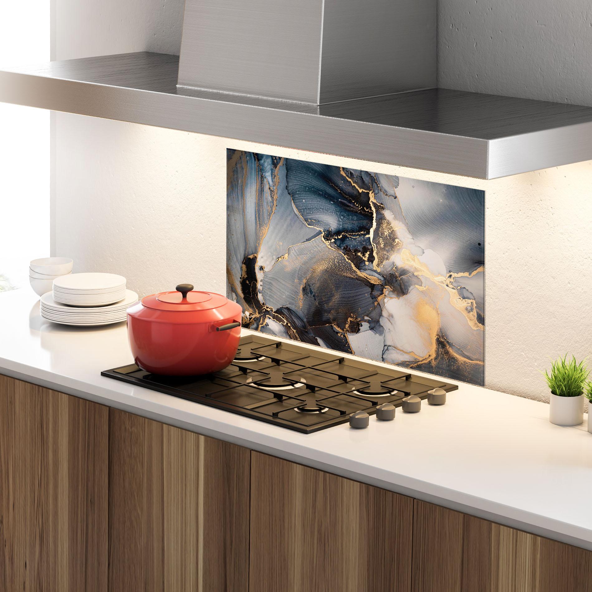 Panou Sticla Bucatarie Golden Abstract Marble mockup 4