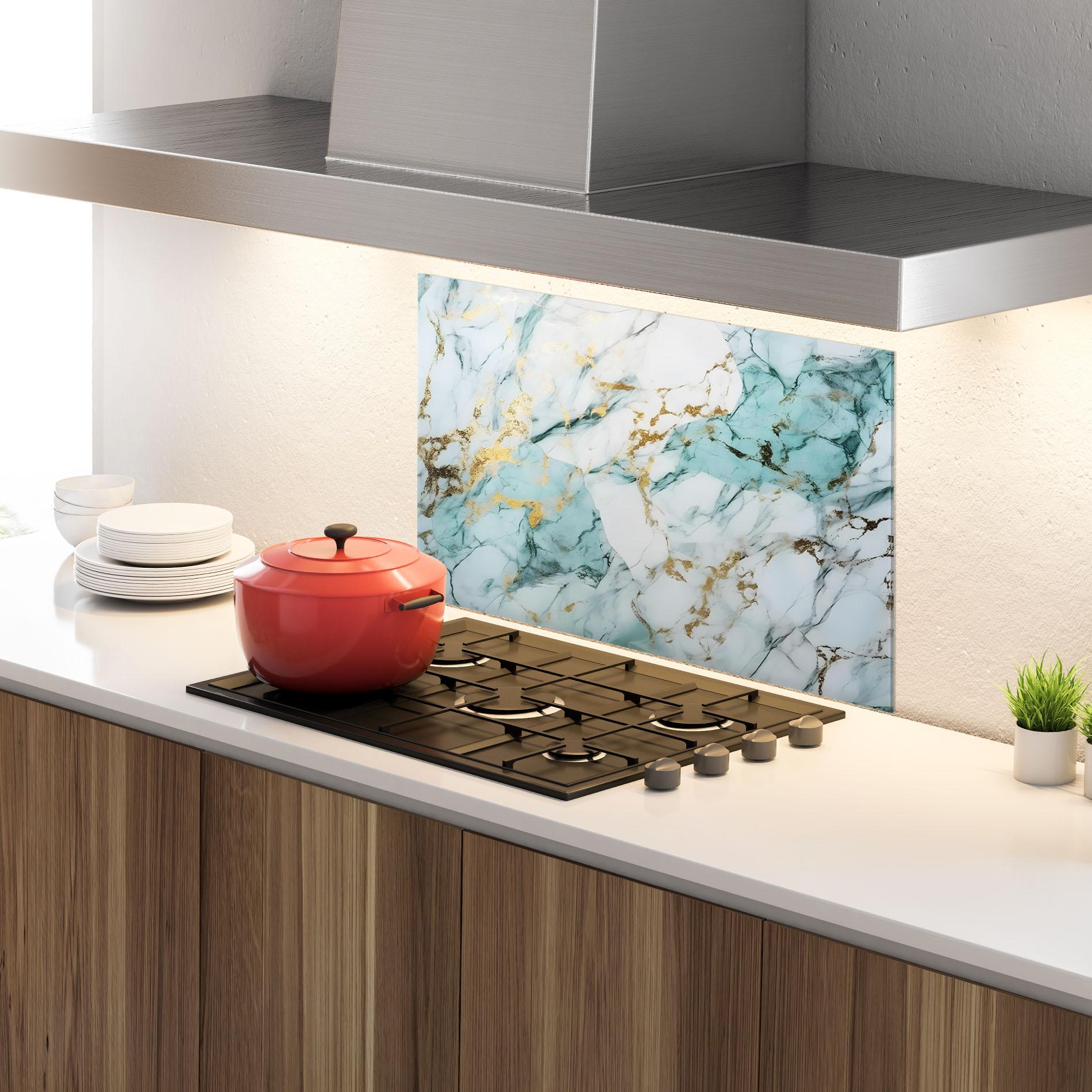 Panou Sticla Bucatarie Light Green Gold Line mockup 4