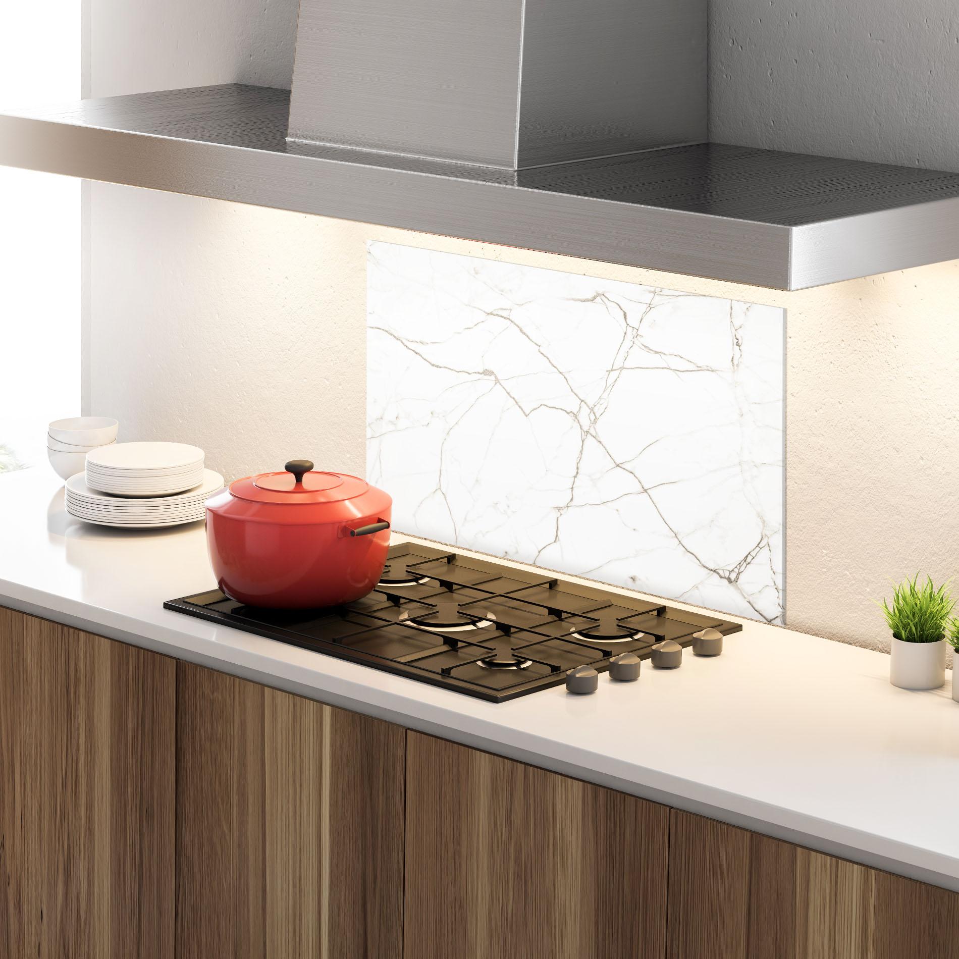 Panou Sticla Bucatarie White Brown Lines Marble mockup 4