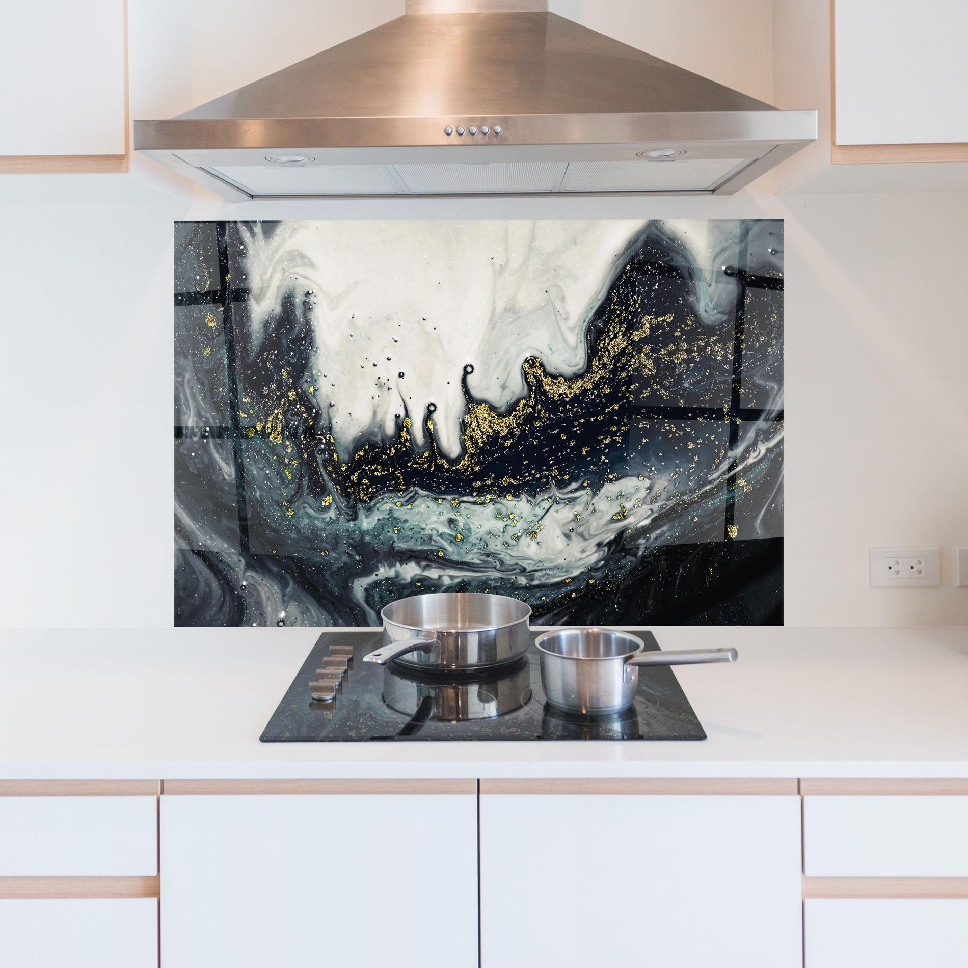 Panou Sticla Bucatarie Abstract Black mockup 5