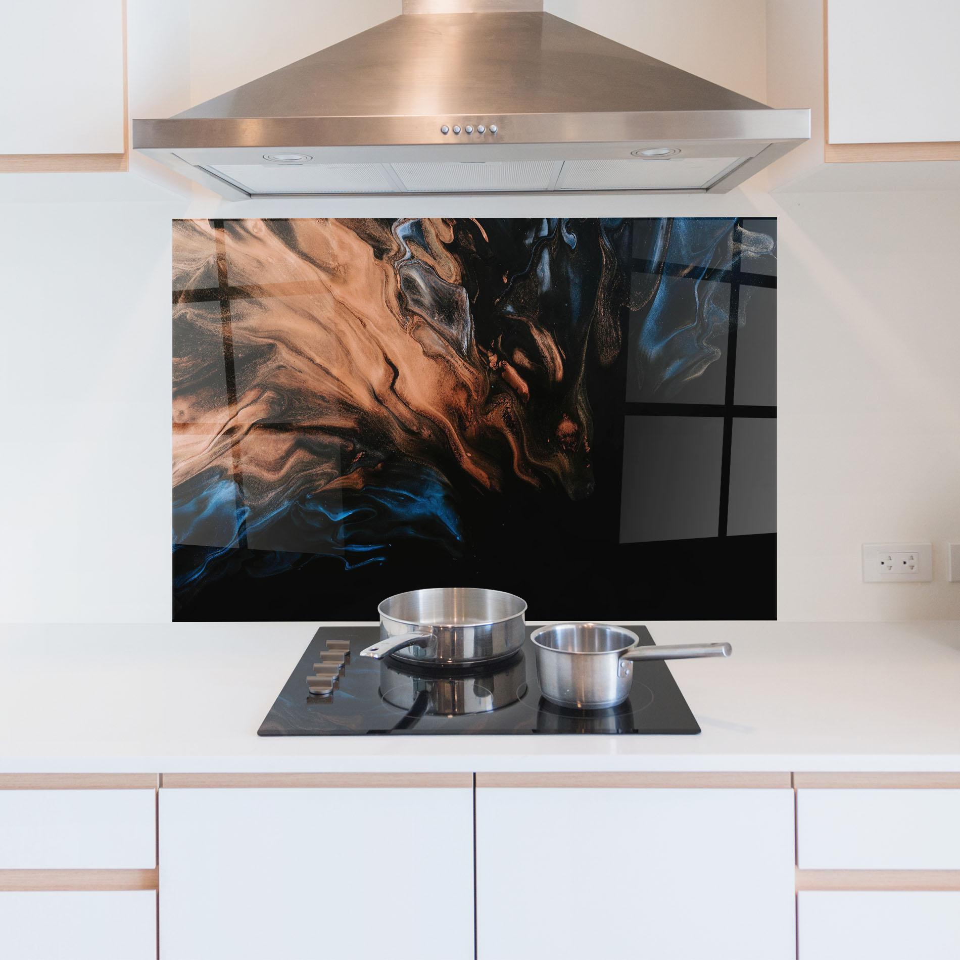 Panou Sticla Bucatarie Dark Flame Abstract mockup 5