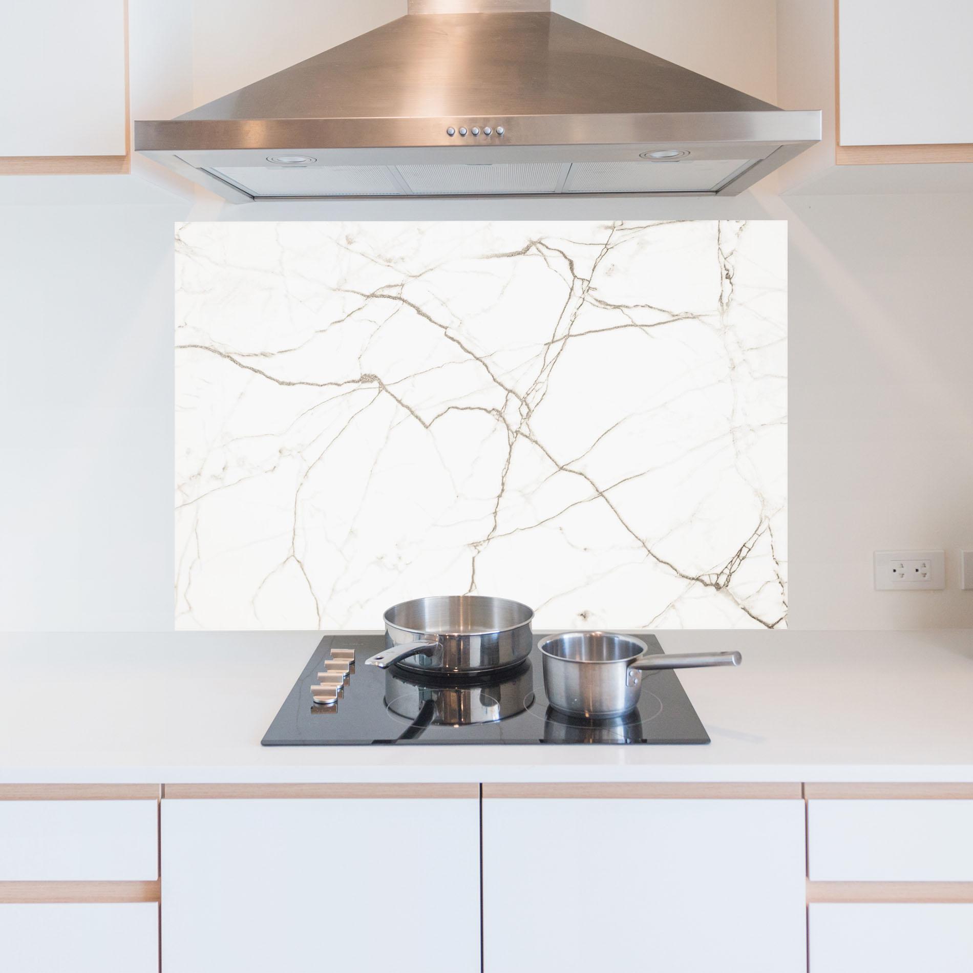 Panou Sticla Bucatarie White Brown Lines Marble mockup 5