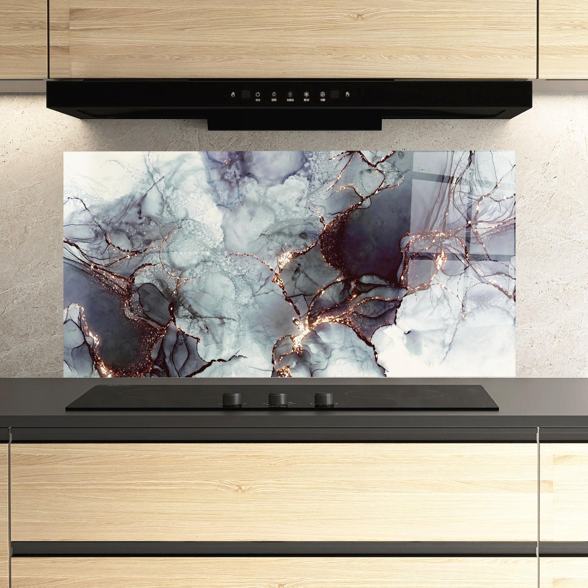 Panou Sticla Bucatarie Abstract Gold Path mockup 3