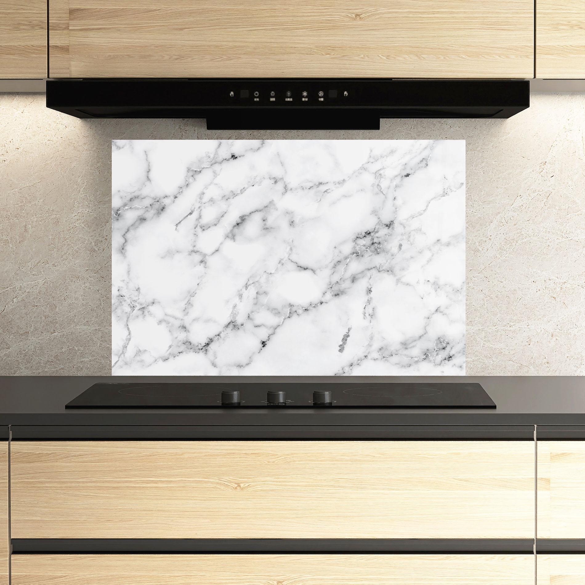 Panou Sticla Bucatarie Basic White Marble mockup 3