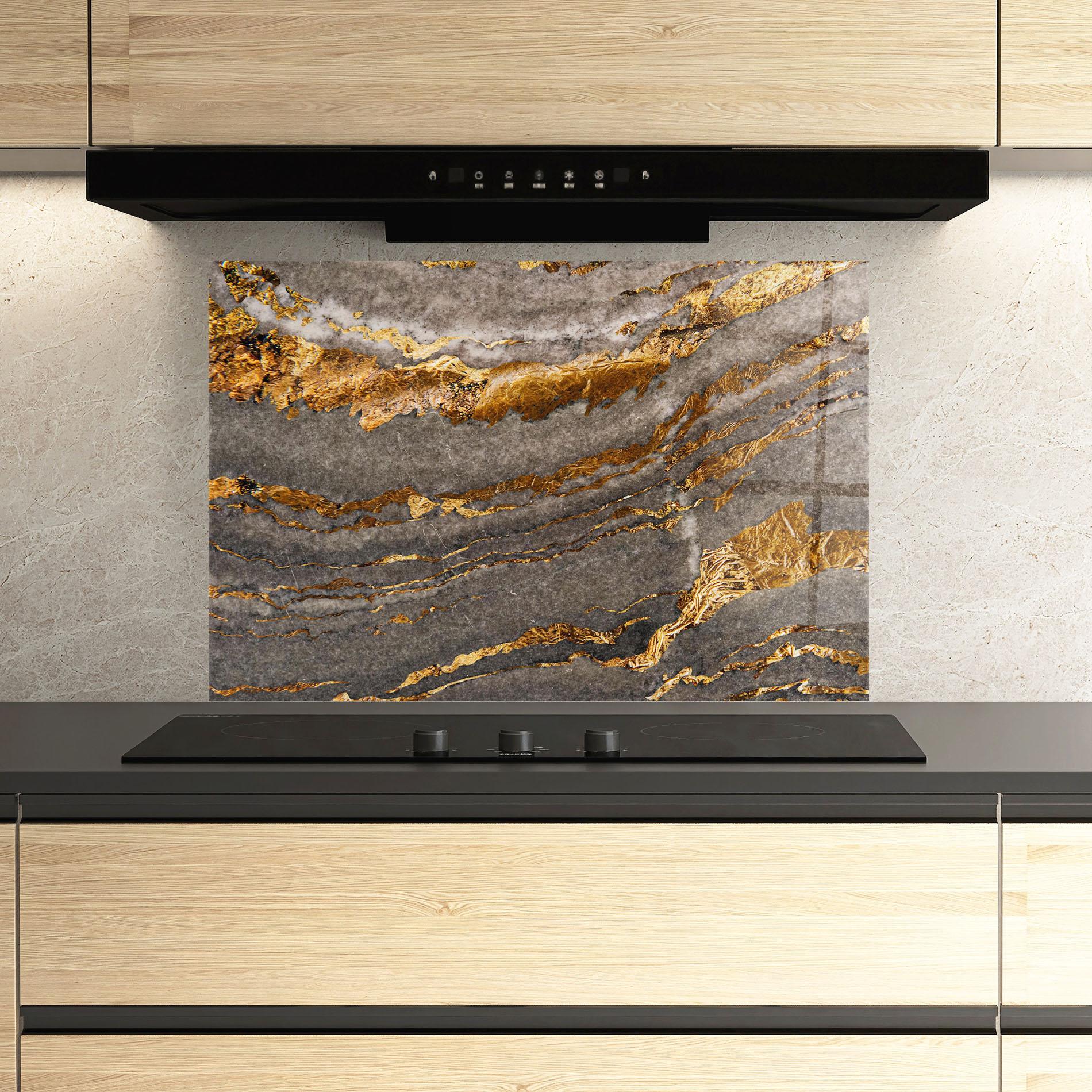 Panou Sticla Bucatarie Gold Paper Marble mockup 3