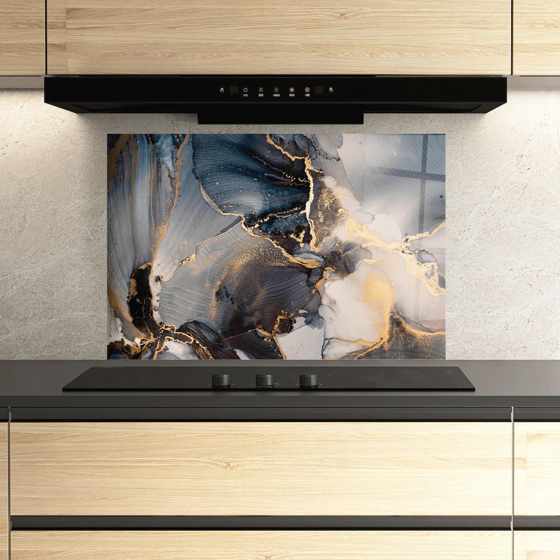 Panou Sticla Bucatarie Golden Abstract Marble mockup 3