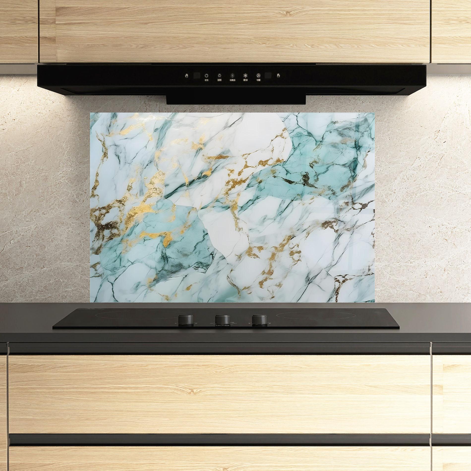 Panou Sticla Bucatarie Light Green Gold Line mockup 3