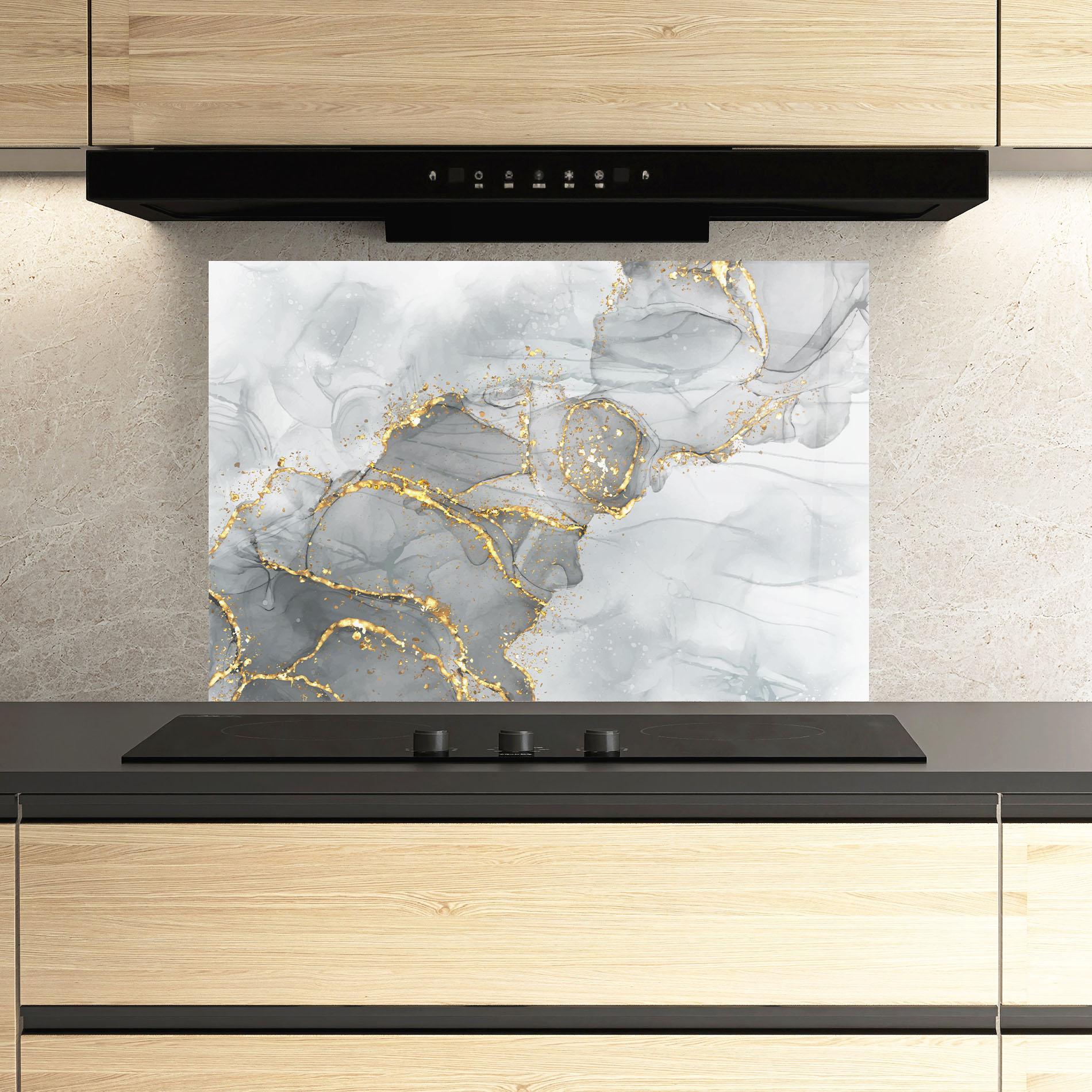 Panou Sticla Bucatarie White Ink Marble mockup 3