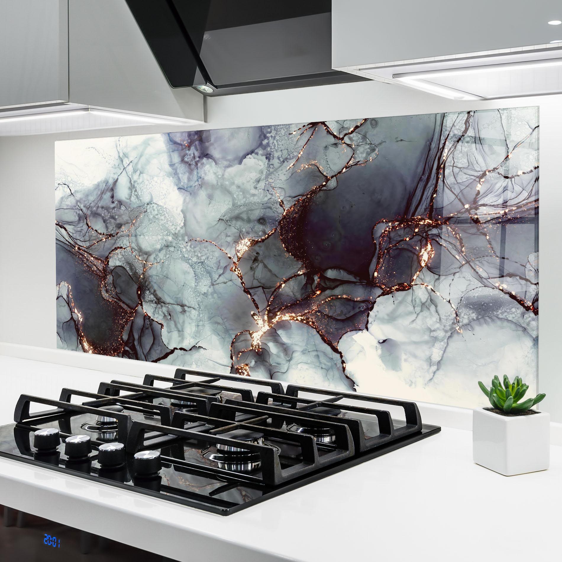 Panou Sticla Bucatarie Abstract Gold Path mockup 6