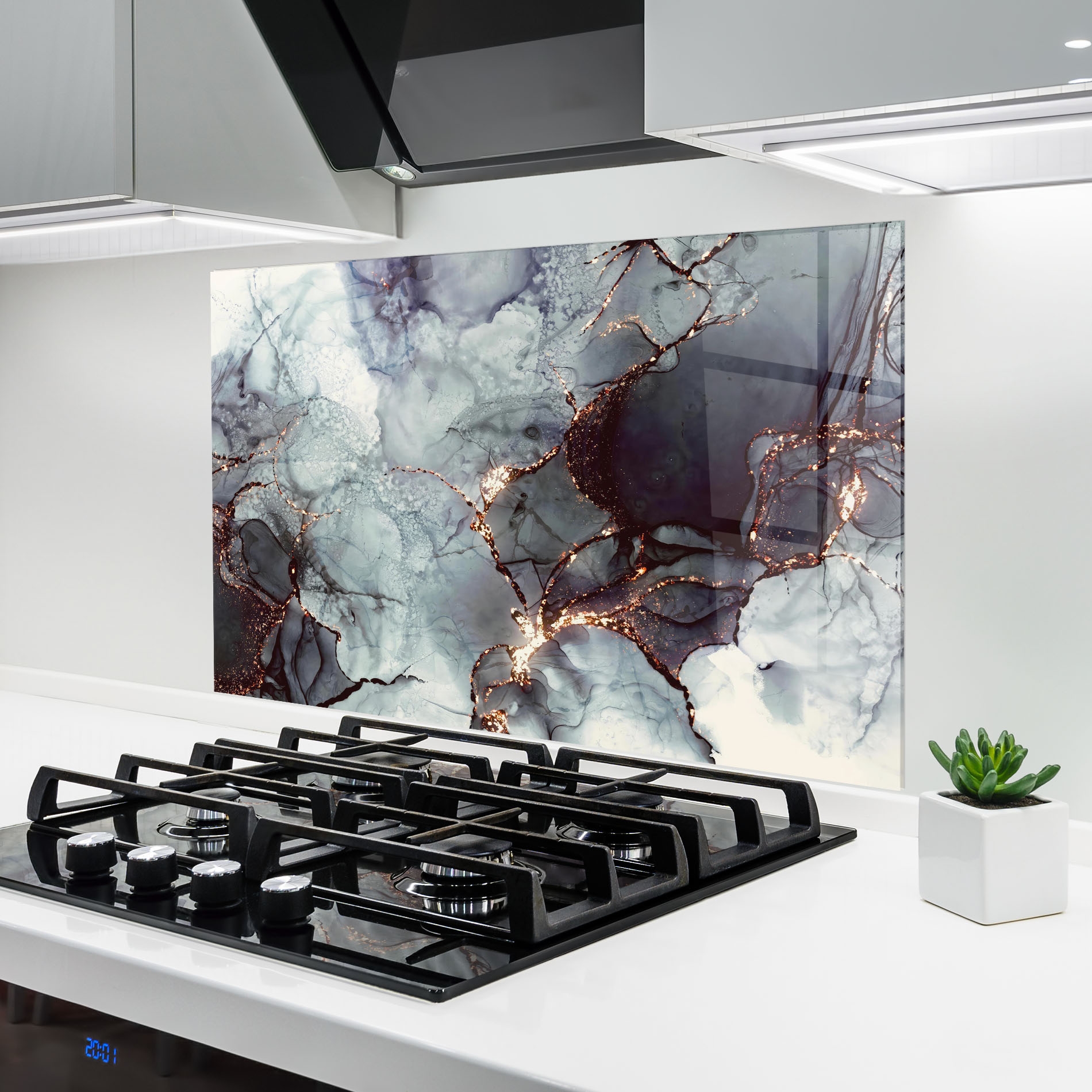 Panou Sticla Bucatarie Abstract Gold Path