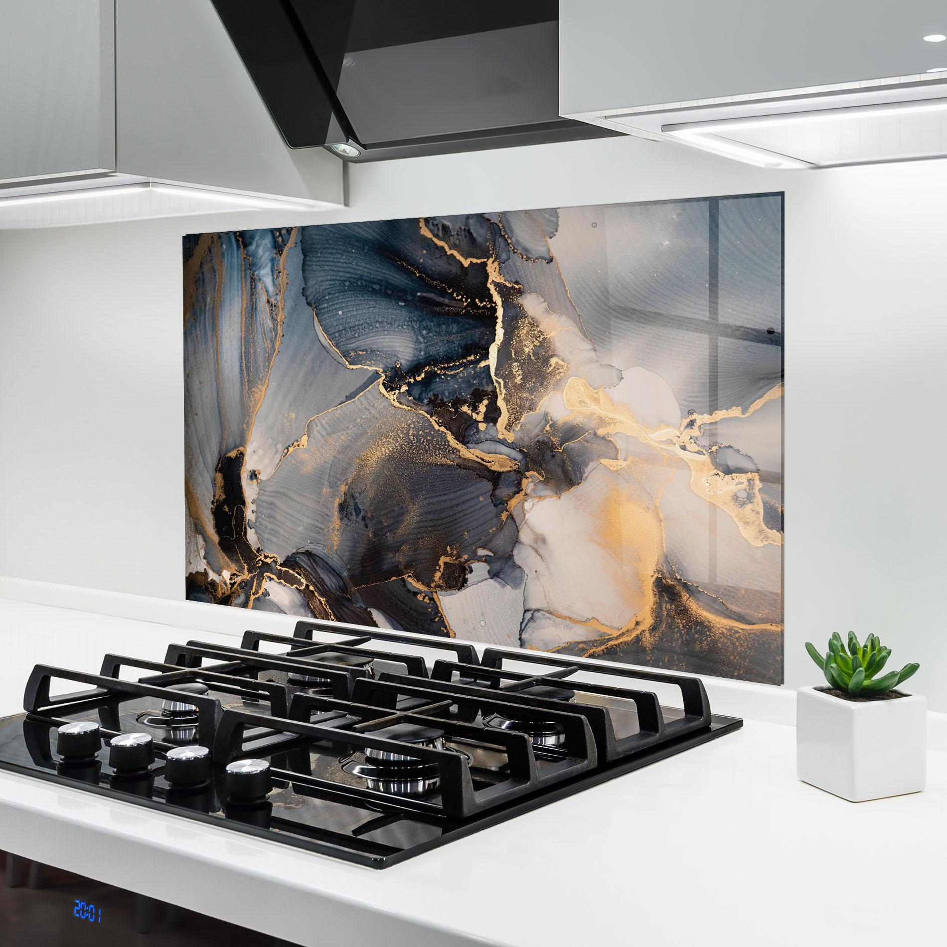 Panou Sticla Bucatarie Golden Abstract Marble mockup 6