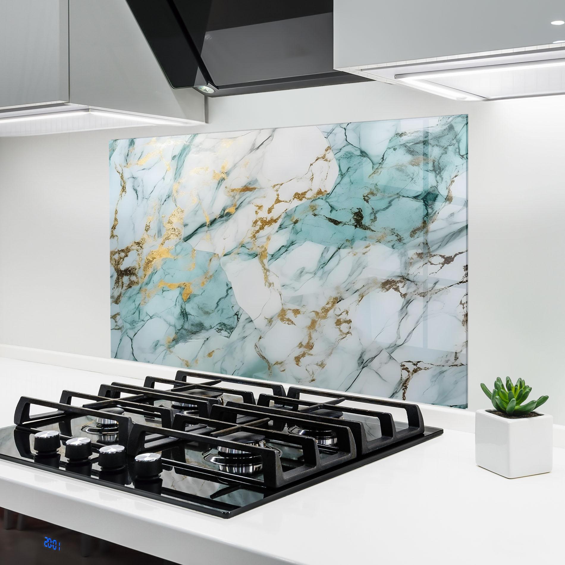 Panou Sticla Bucatarie Light Green Gold Line mockup 6