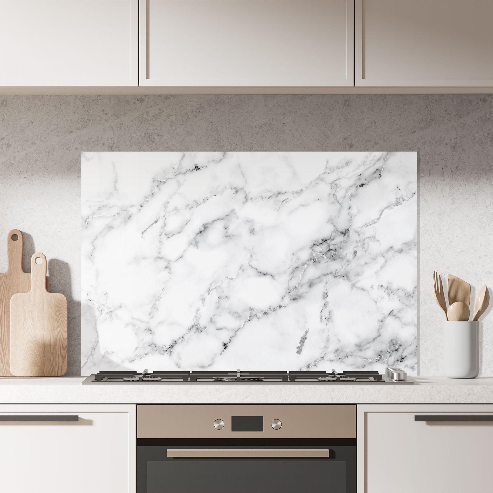 Panou Sticla Bucatarie Basic White Marble mockup 7