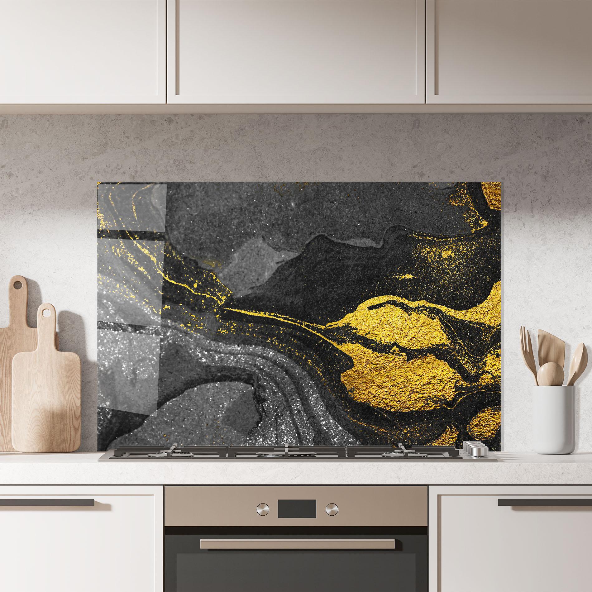 Panou Sticla Bucatarie Black And Gold Texture mockup 7