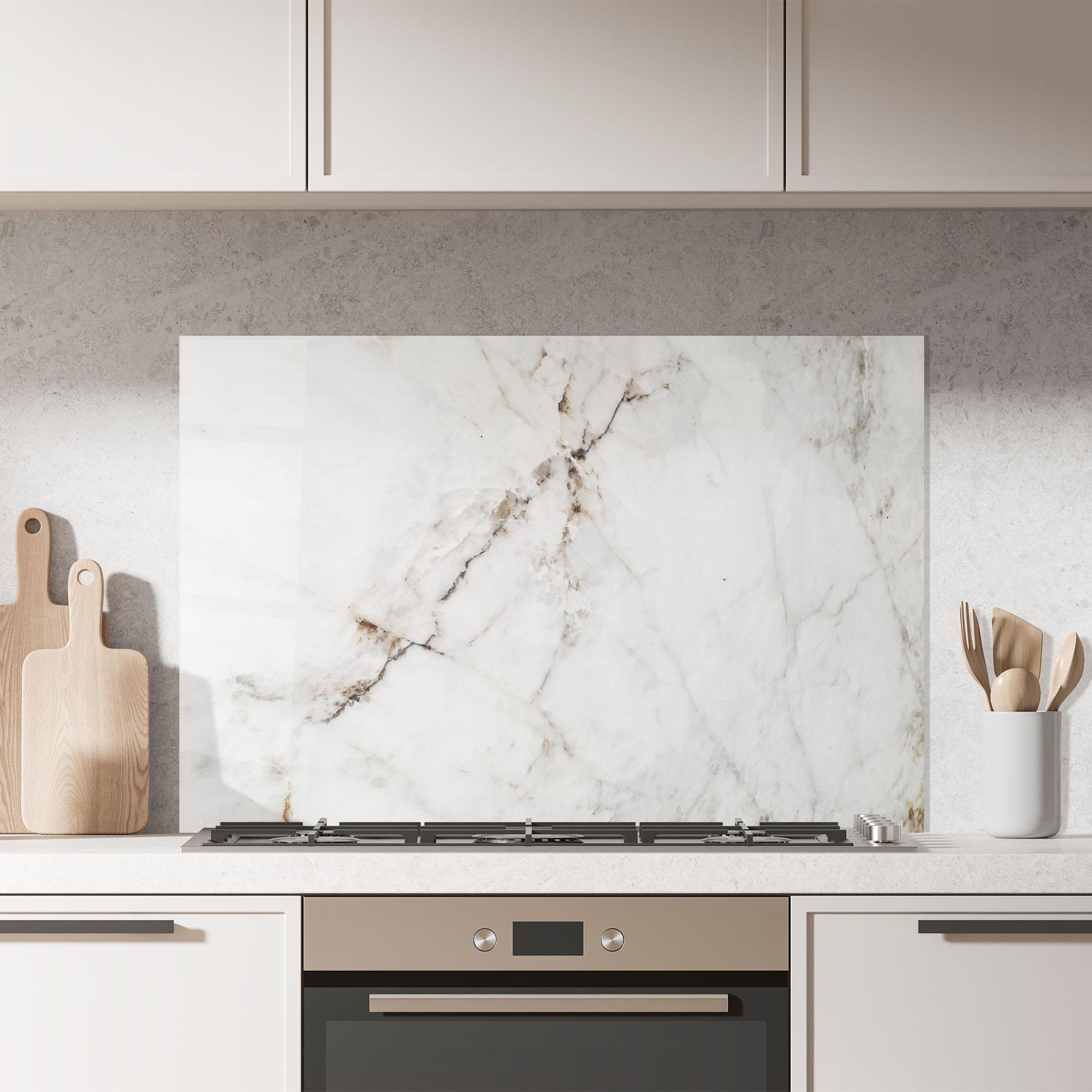 Panou Sticla Bucatarie Close Up White Marble mockup 7