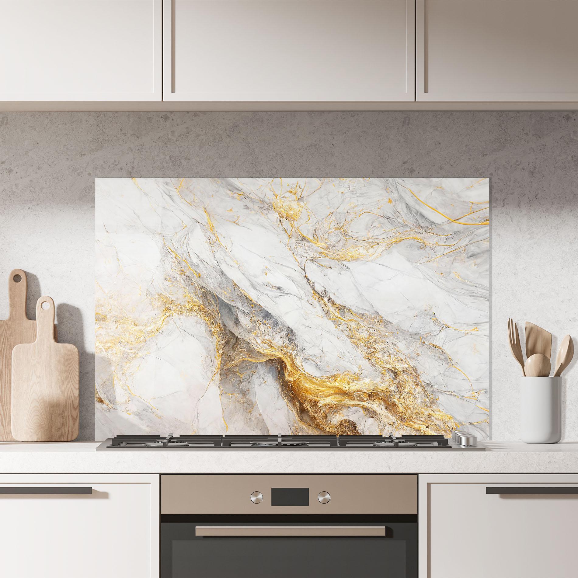Panou Sticla Bucatarie Gold Liquid Grey Marble mockup 7