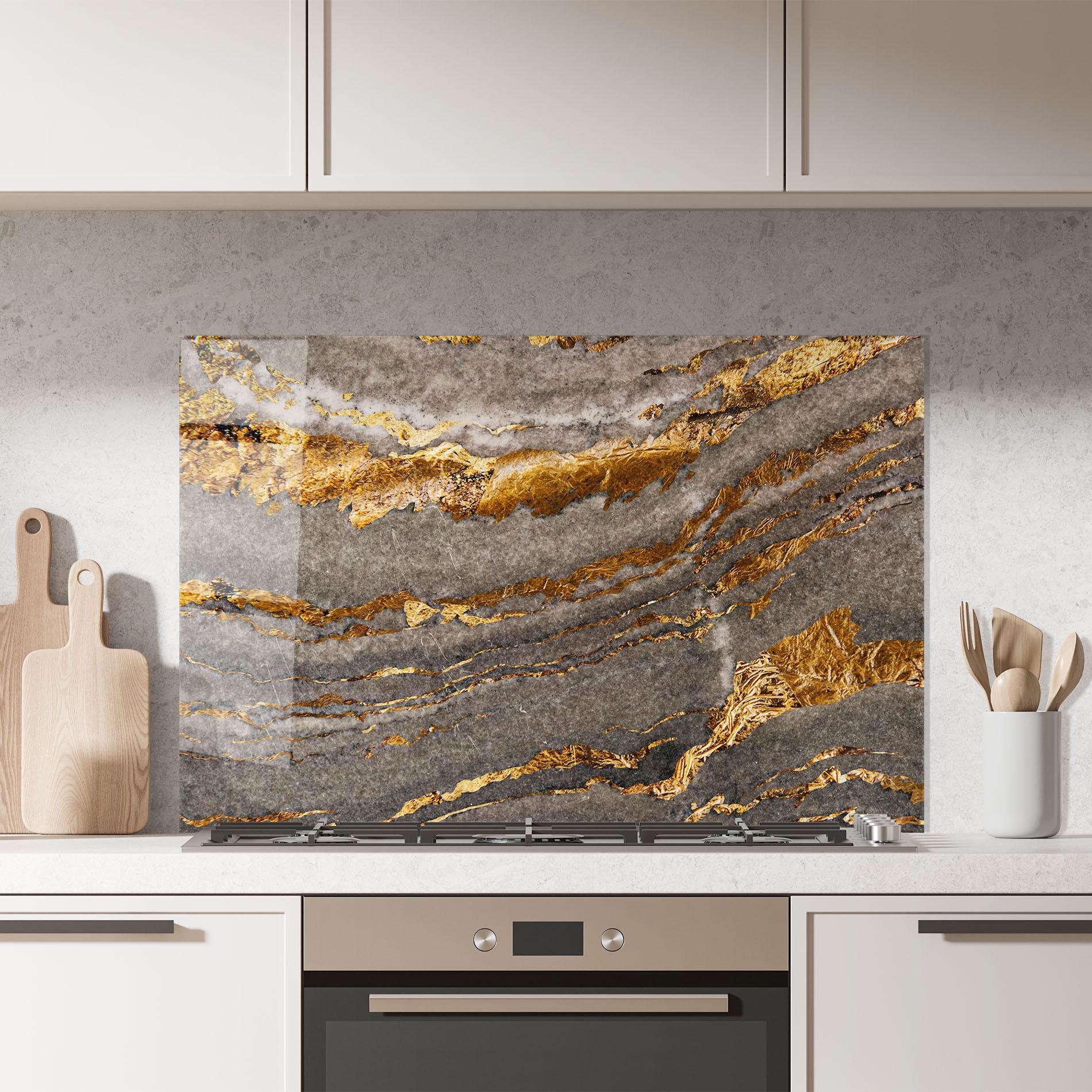 Panou Sticla Bucatarie Gold Paper Marble mockup 7