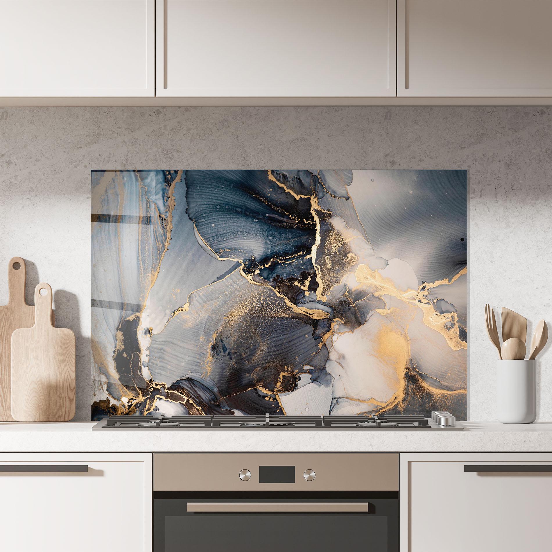 Panou Sticla Bucatarie Golden Abstract Marble mockup 7