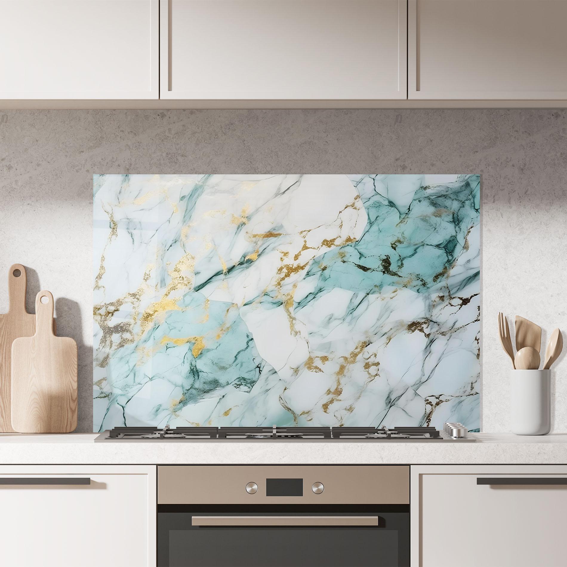 Panou Sticla Bucatarie Light Green Gold Line mockup 7