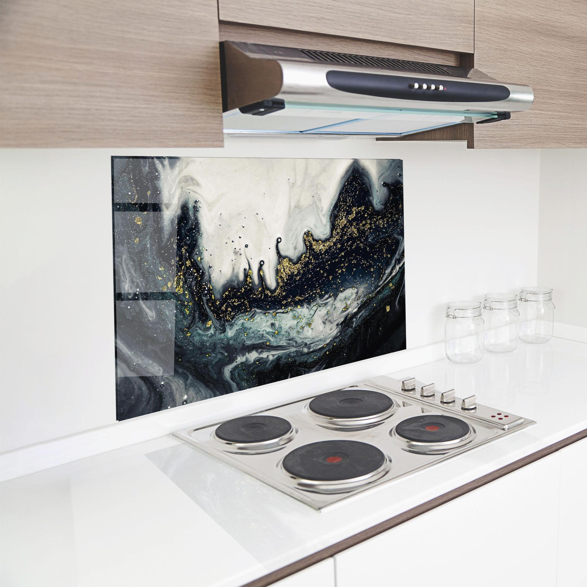 Panou Sticla Bucatarie Abstract Black mockup 8