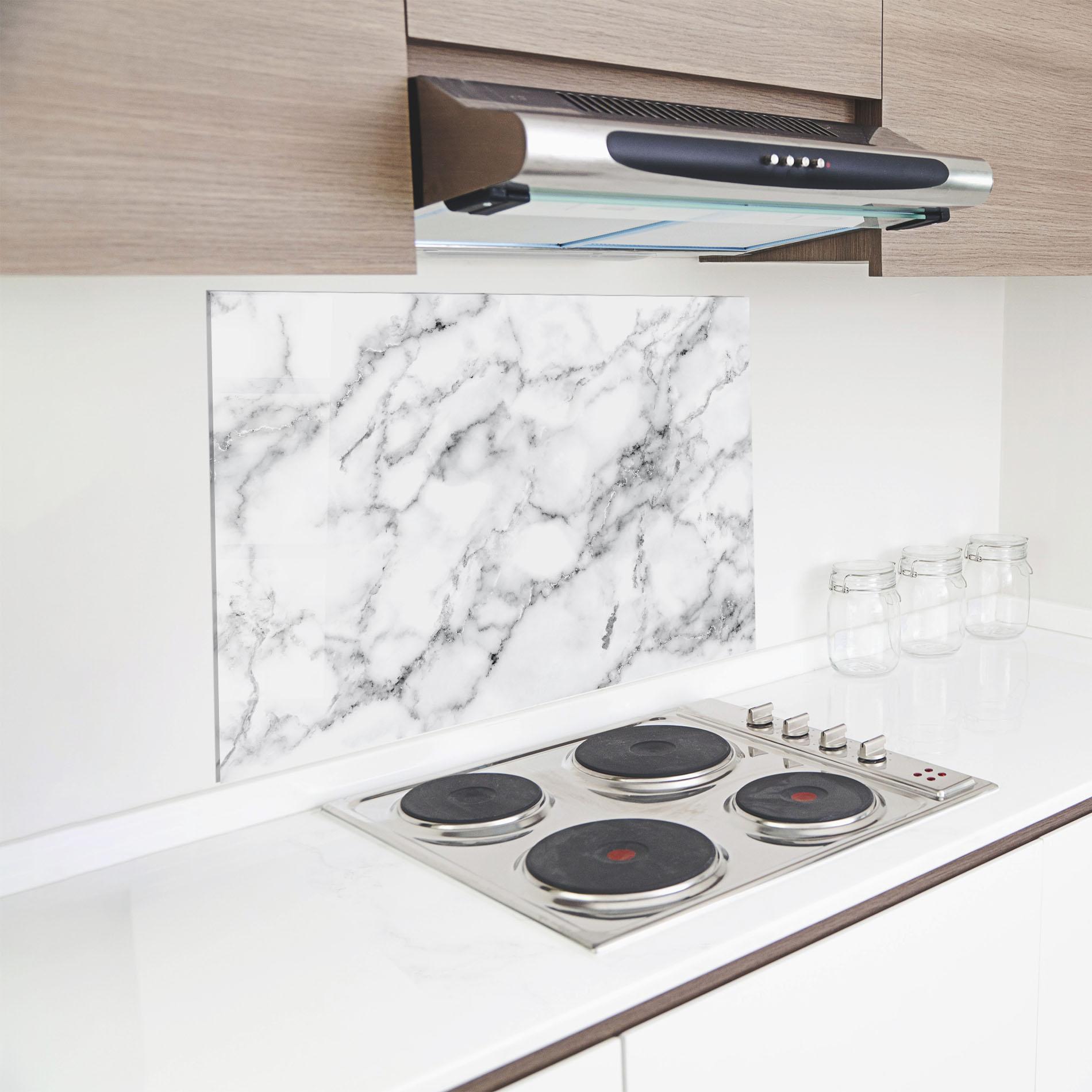 Panou Sticla Bucatarie Basic White Marble mockup 8