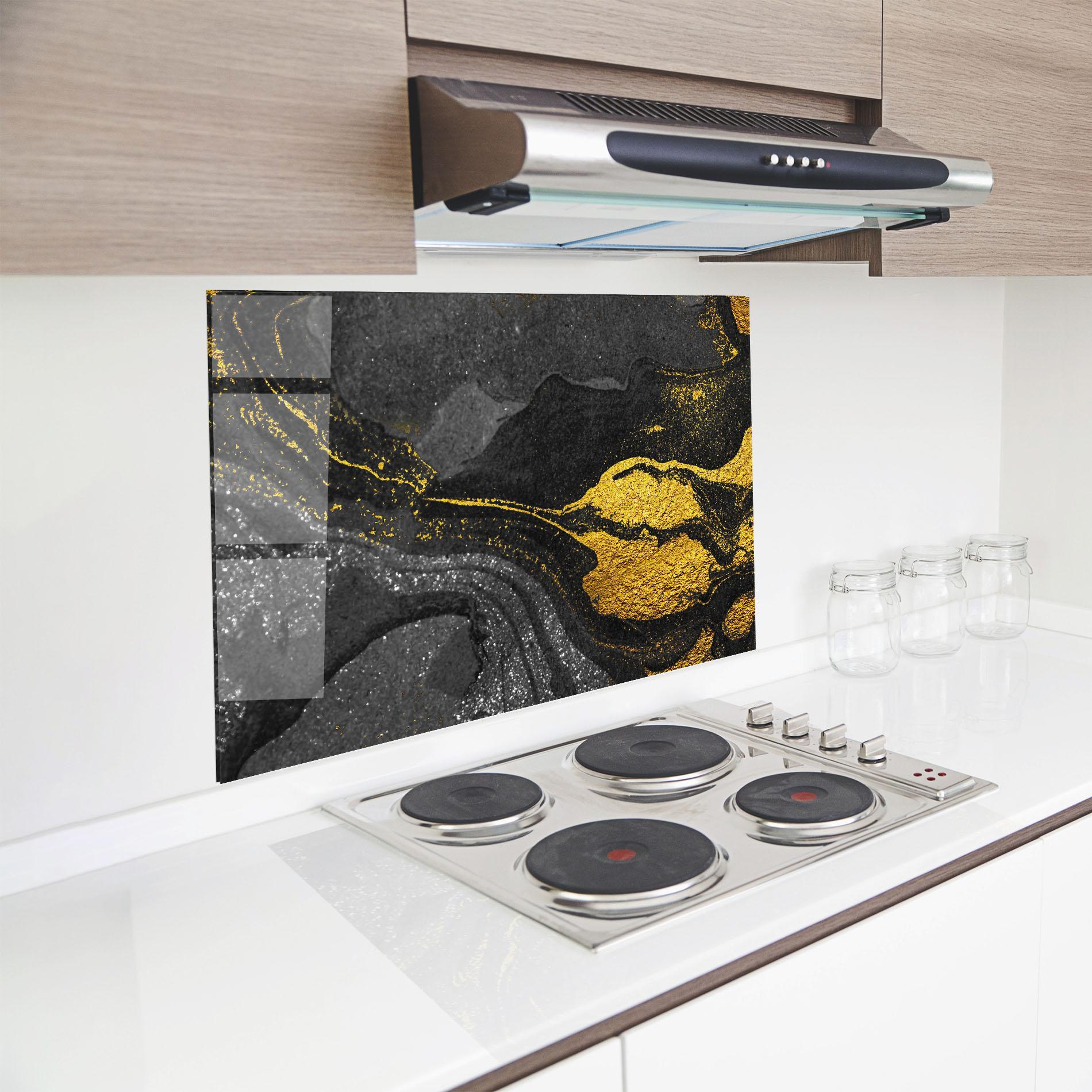 Panou Sticla Bucatarie Black And Gold Texture mockup 8