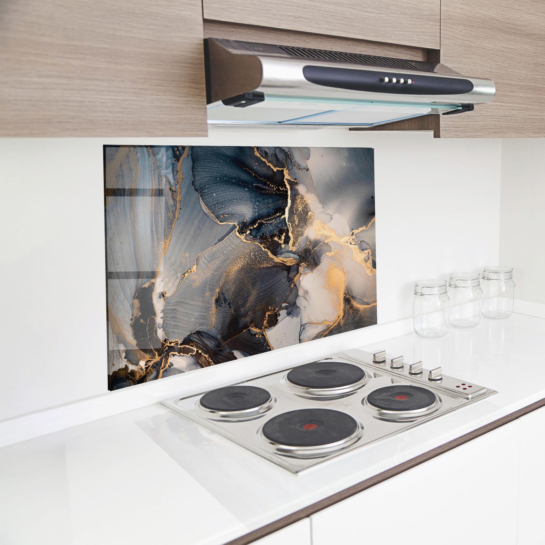 Panou Sticla Bucatarie Golden Abstract Marble mockup 8