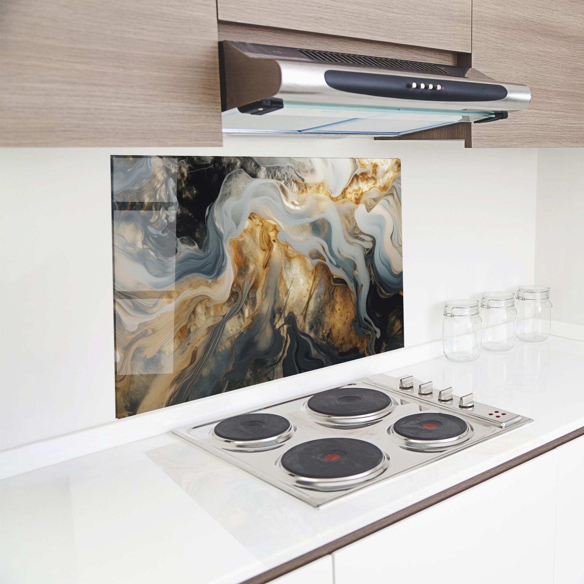 Panou Sticla Bucatarie Grey Gold Liquid Marble mockup 8
