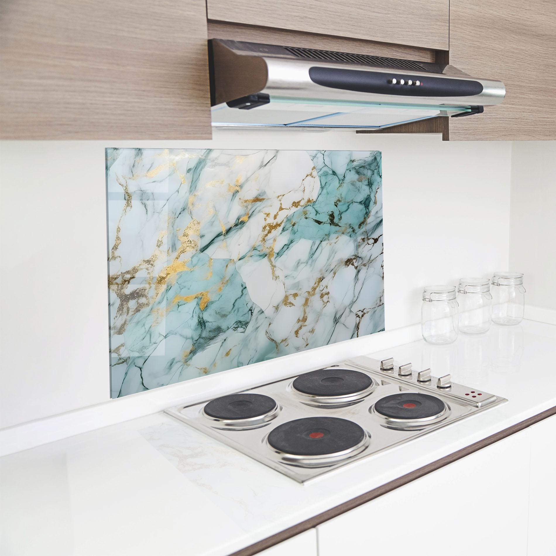 Panou Sticla Bucatarie Light Green Gold Line mockup 8