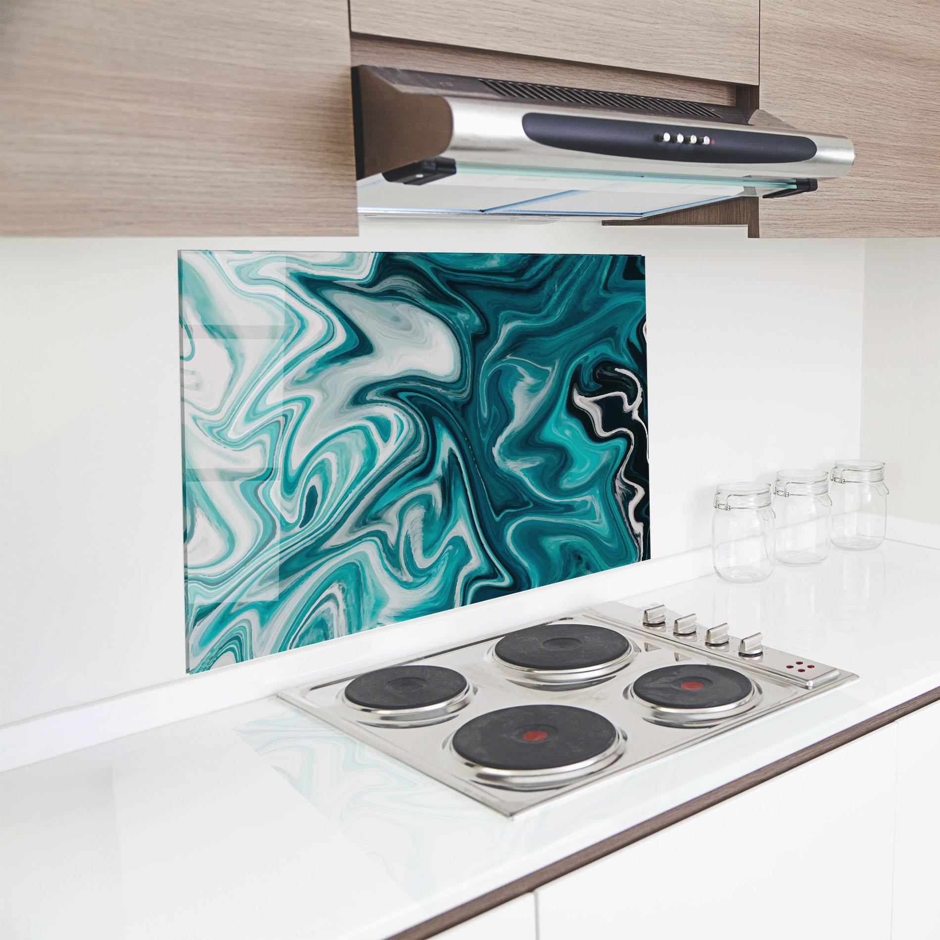 Panou Sticla Bucatarie White Blue Liquid Marble mockup 8