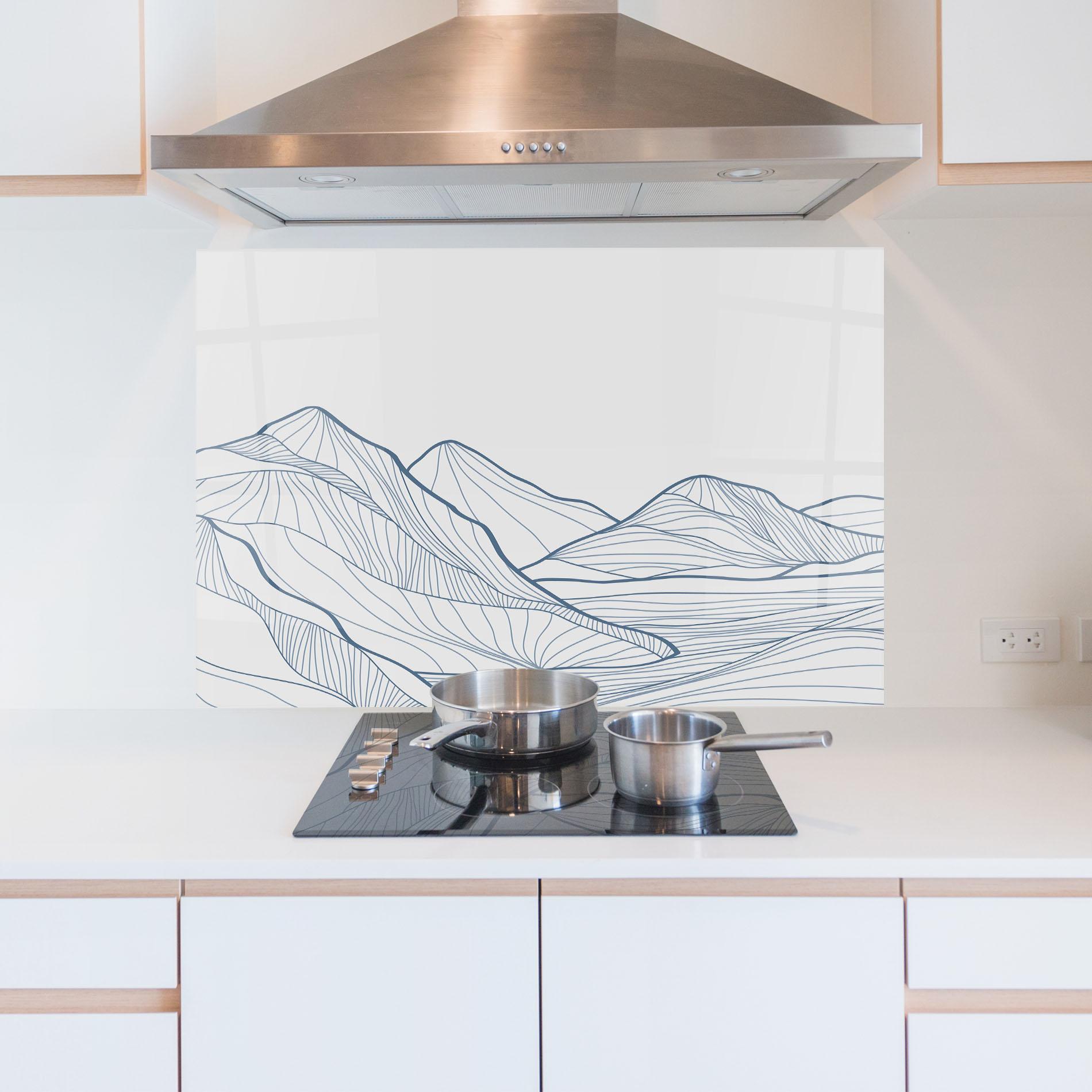 Panou Sticla Bucatarie Mountain Blue Line mockup 5