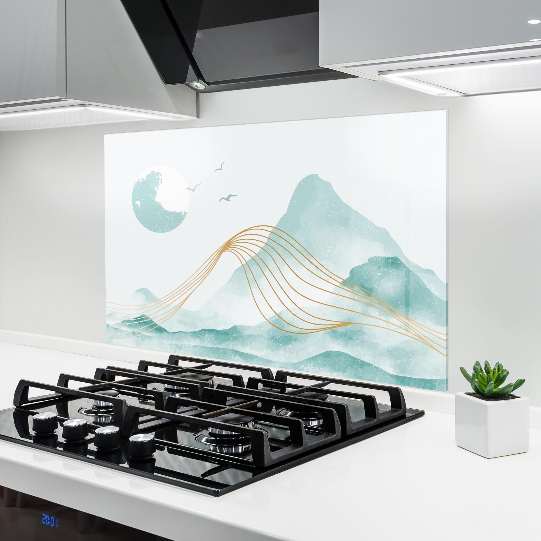 Panou Sticla Bucatarie Gold Line Mountain mockup 6