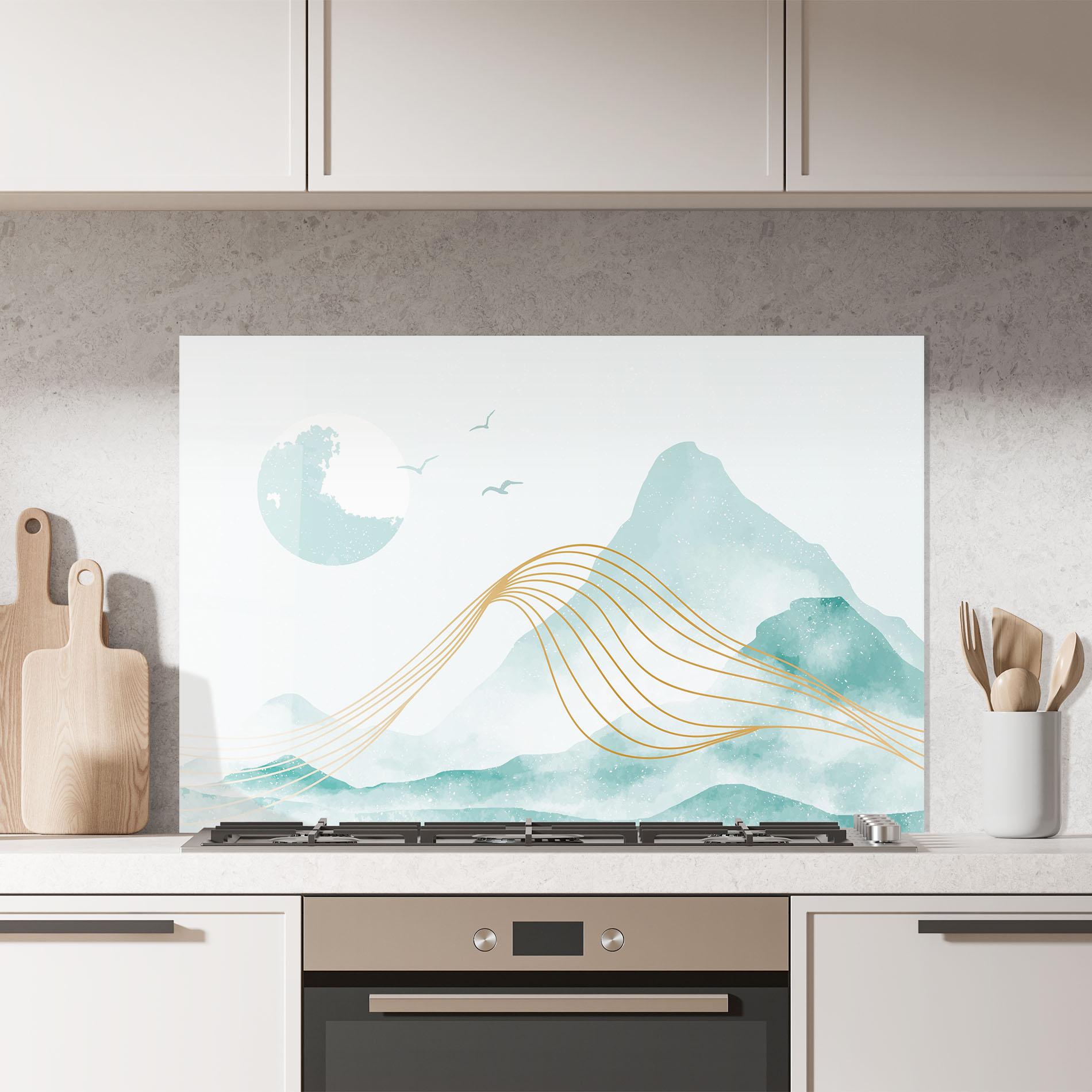 Panou Sticla Bucatarie Gold Line Mountain mockup 7