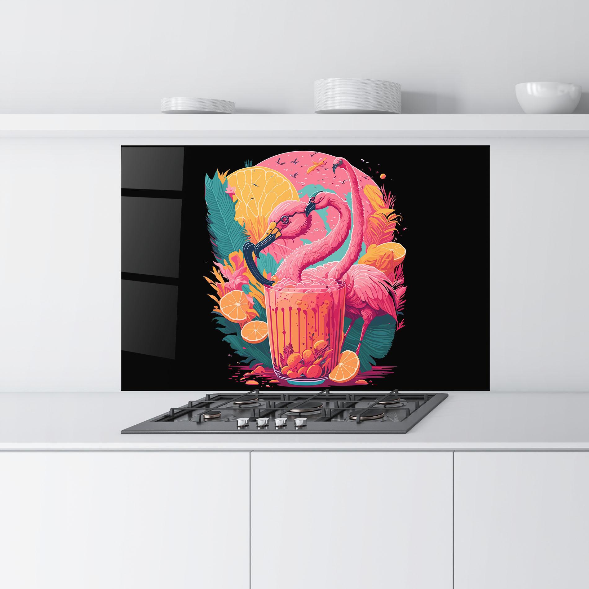 Panou Sticla Bucatarie Pink Bird Drink mockup 9