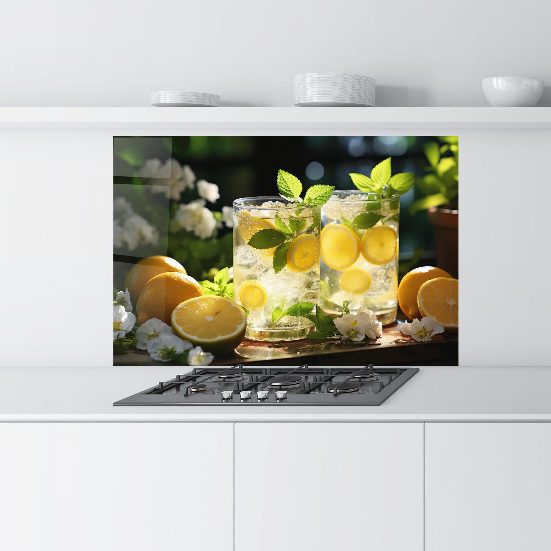 Panou Sticla Bucatarie White Flowers Lemonade mockup 9