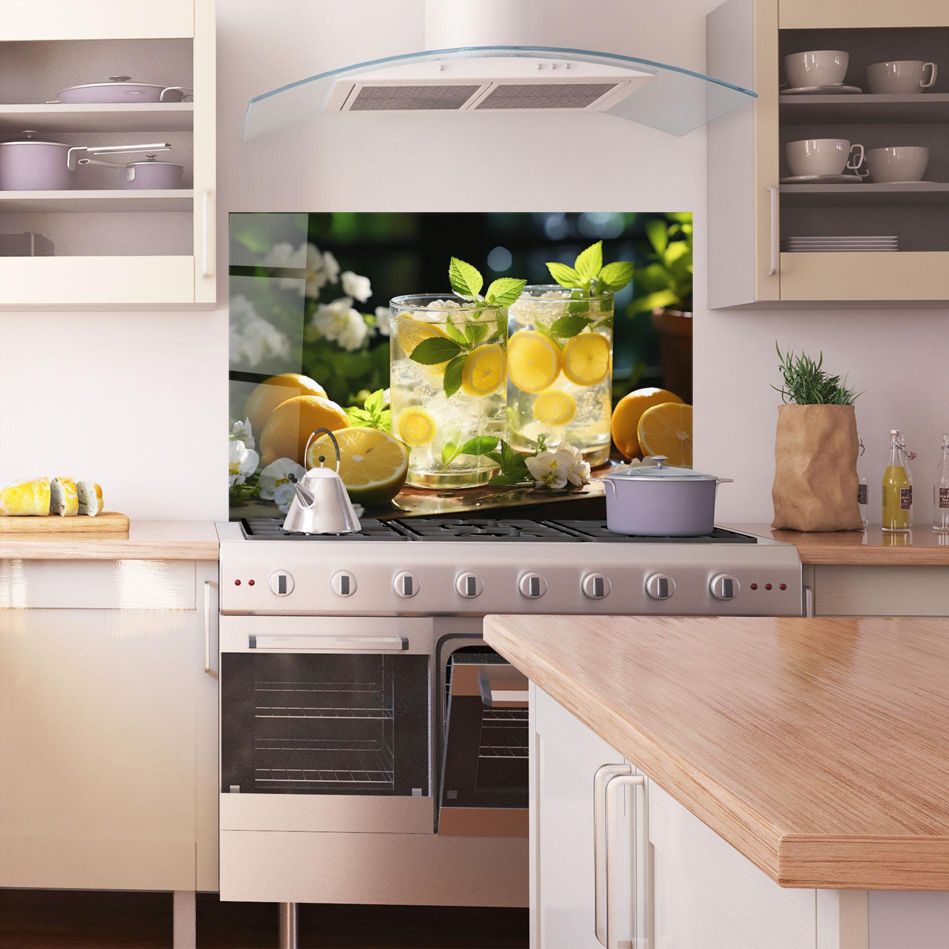 Panou Sticla Bucatarie White Flowers Lemonade mockup 1