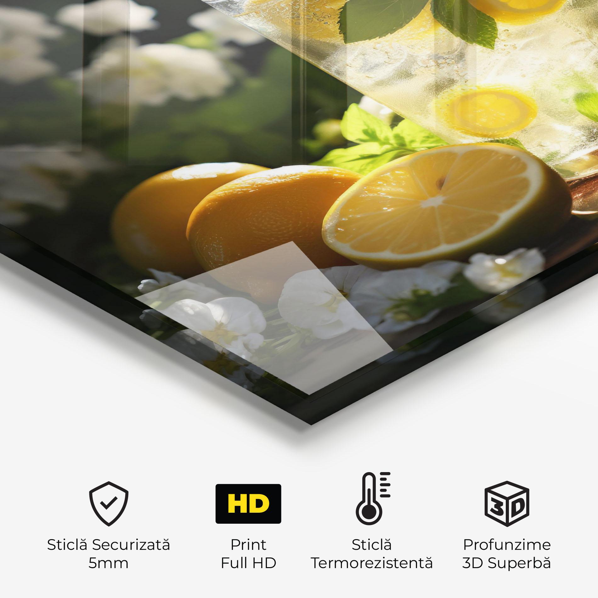 Panou Sticla Bucatarie White Flowers Lemonade mockup 2