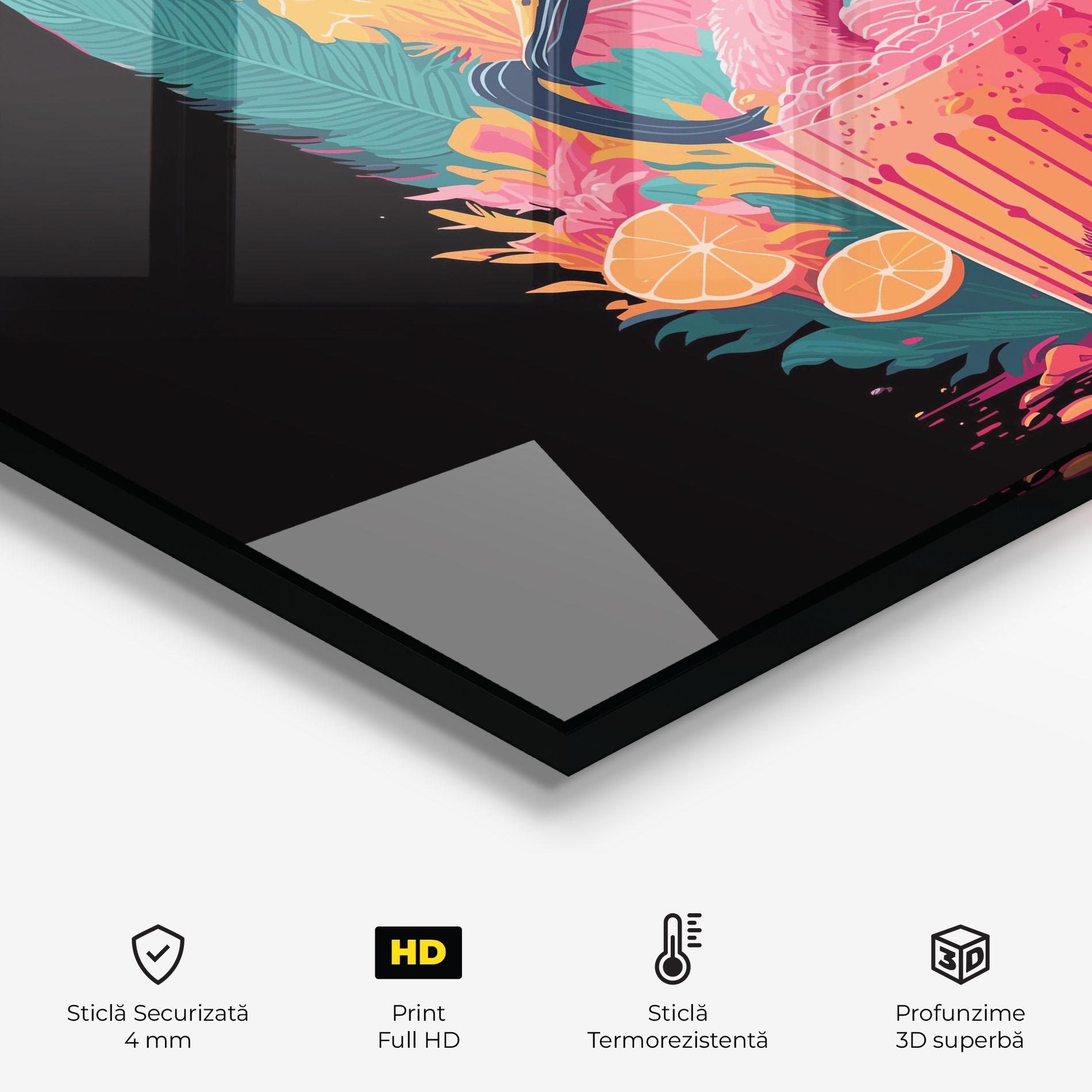 Panou Sticla Bucatarie Pink Bird Drink mockup 2