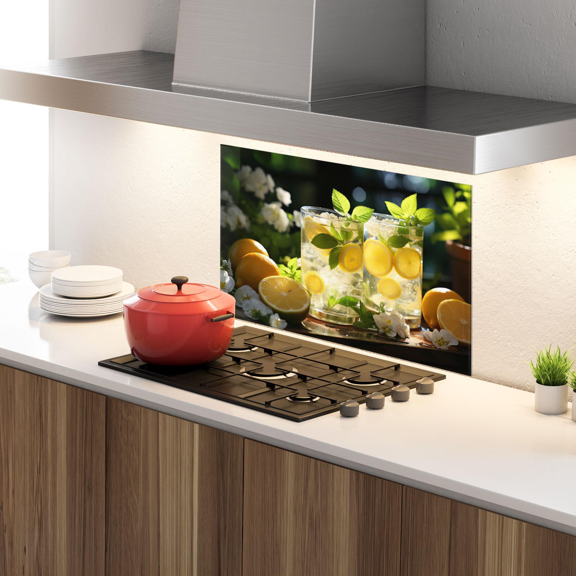 Panou Sticla Bucatarie White Flowers Lemonade mockup 4