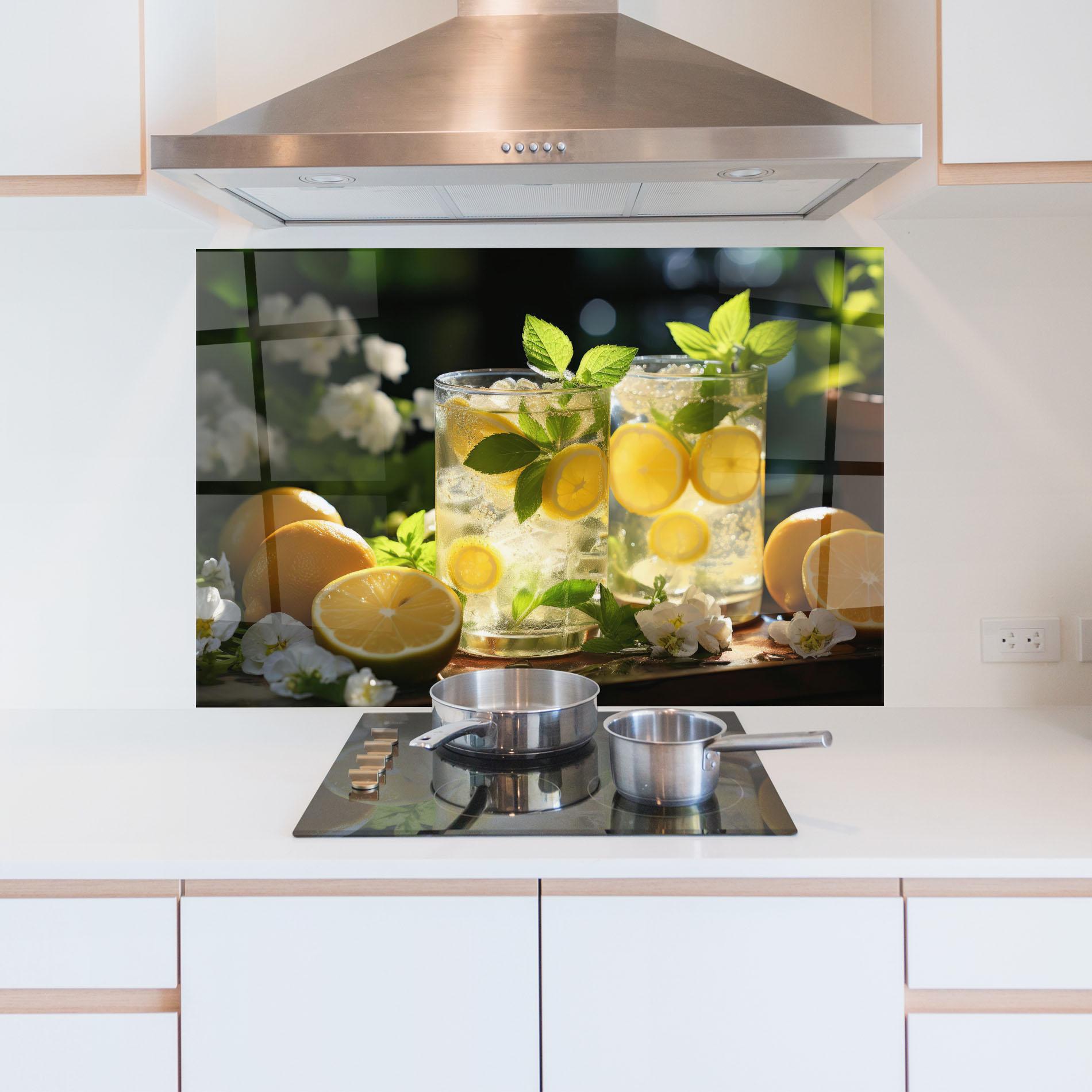 Panou Sticla Bucatarie White Flowers Lemonade mockup 5