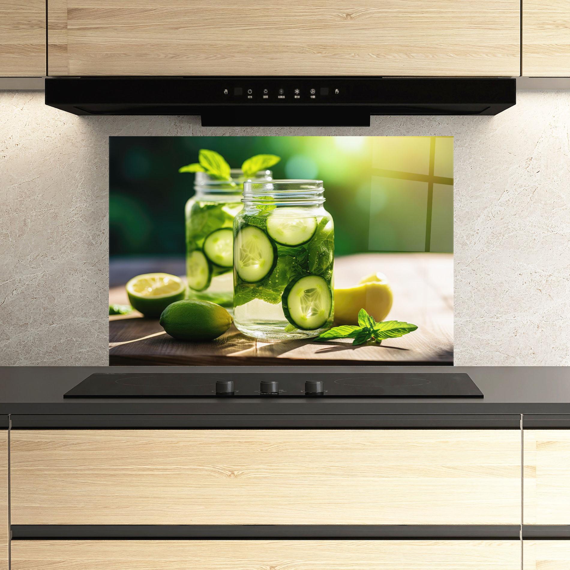 Panou Sticla Bucatarie Cold Drink Cucumber mockup 3