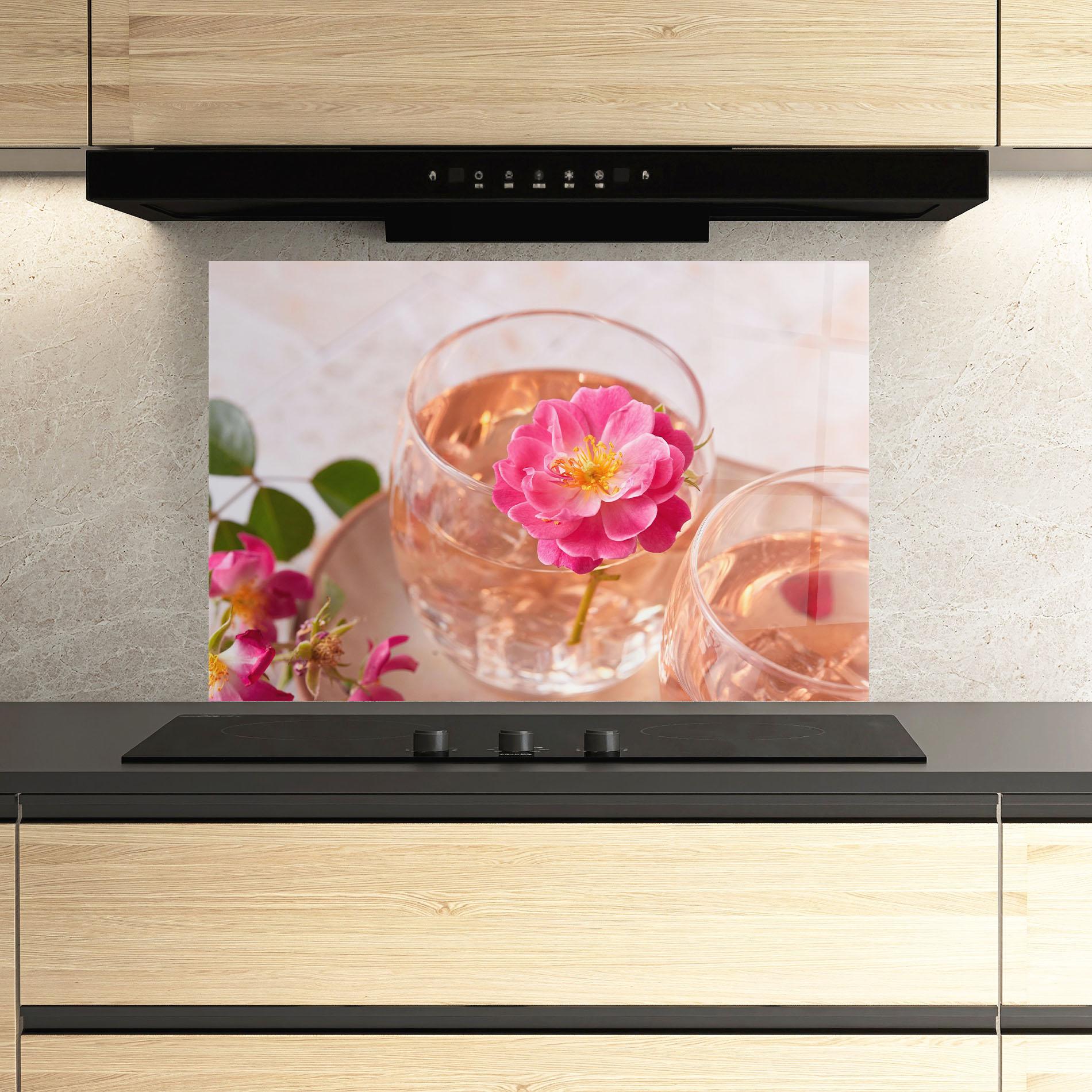 Panou Sticla Bucatarie Flower Drink mockup 3