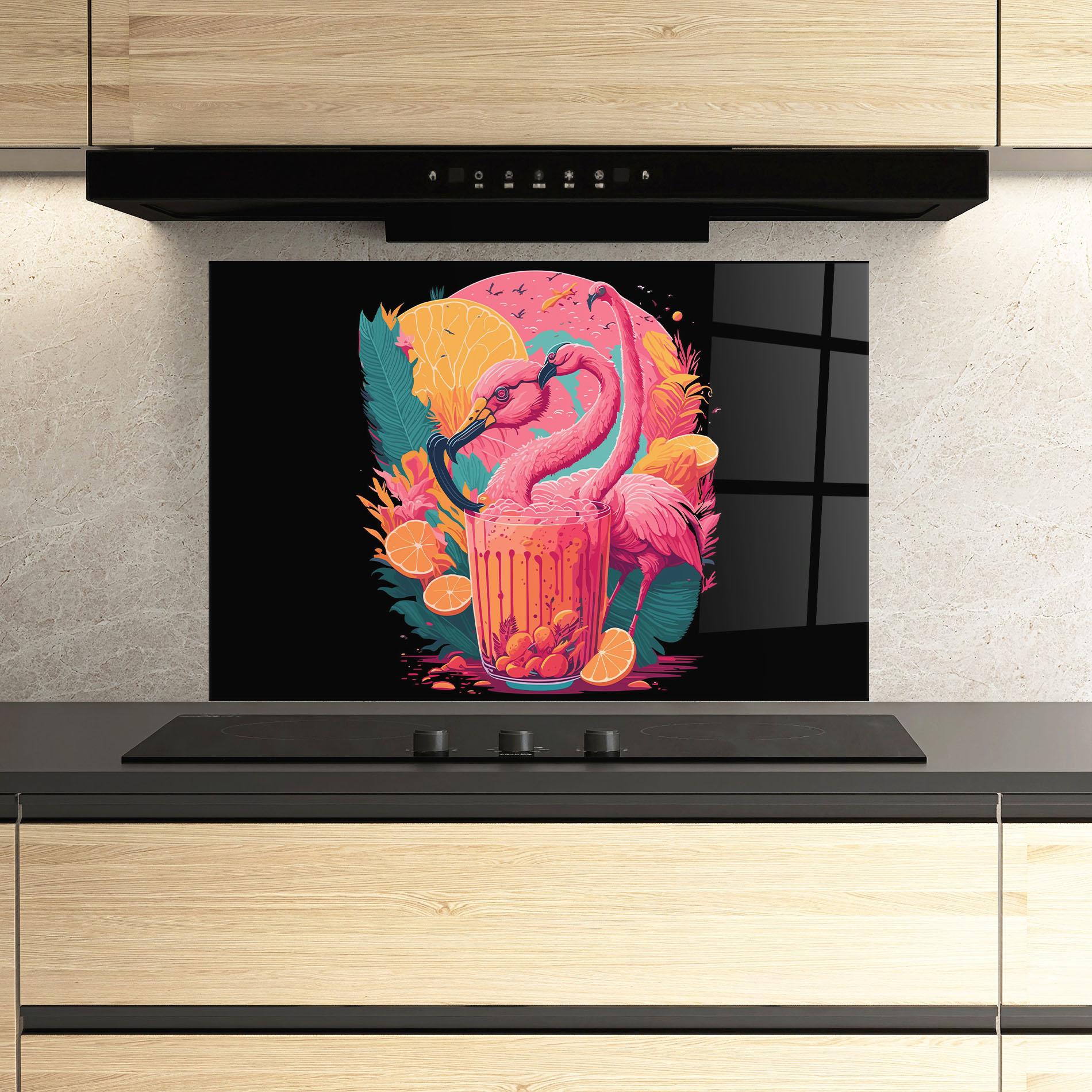 Panou Sticla Bucatarie Pink Bird Drink mockup 3