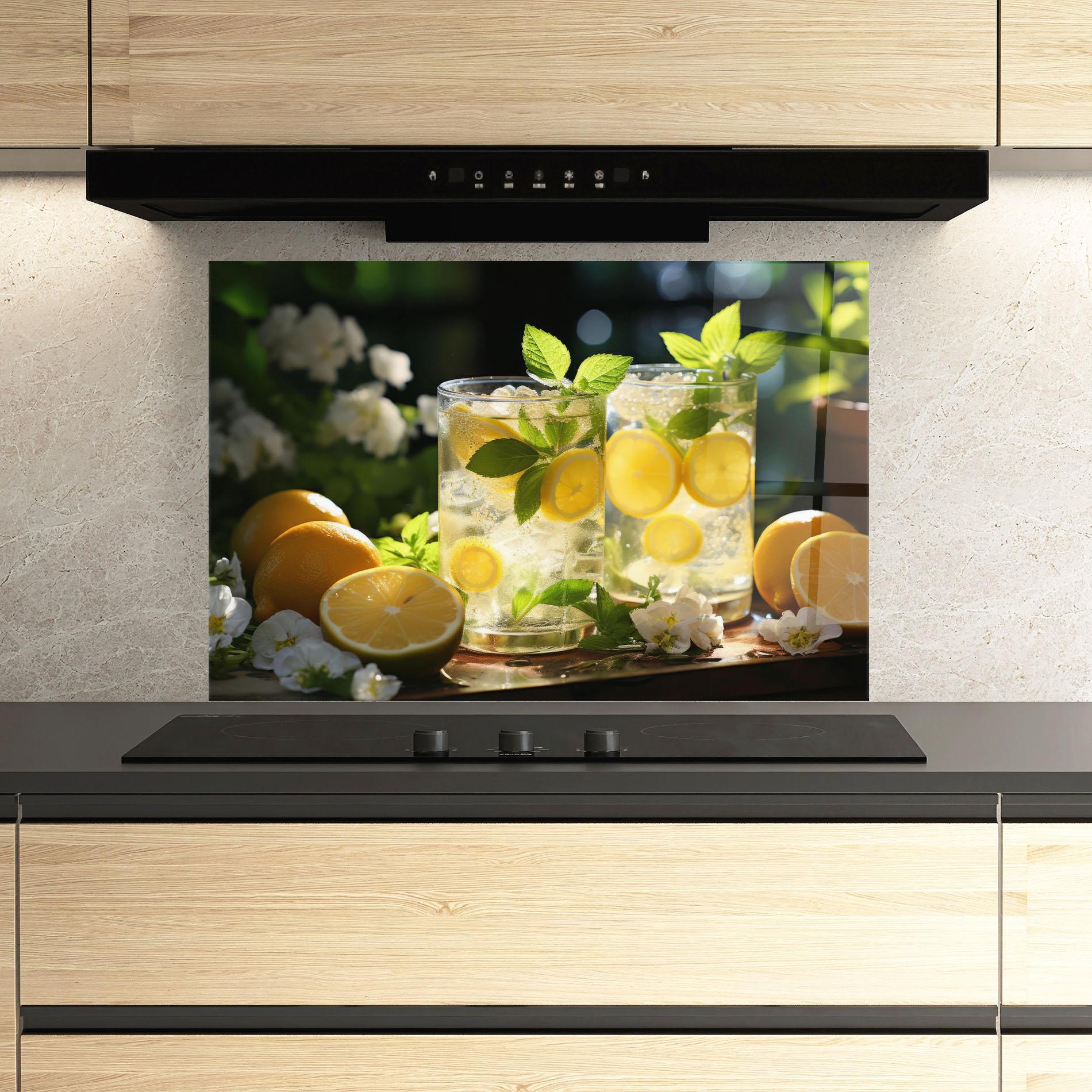 Panou Sticla Bucatarie White Flowers Lemonade mockup 3