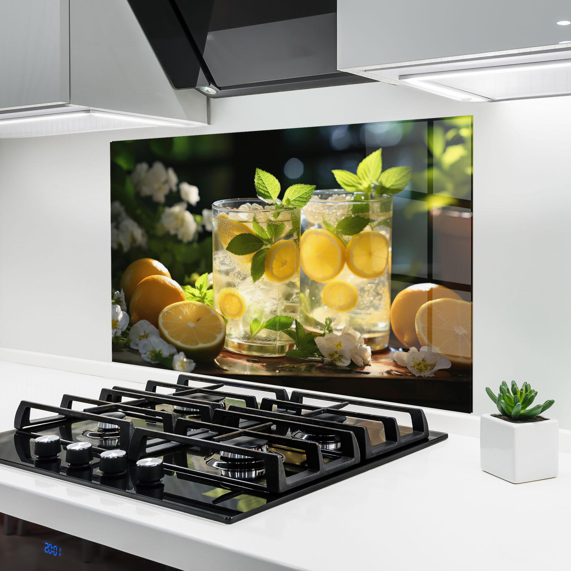 Panou Sticla Bucatarie White Flowers Lemonade mockup 6