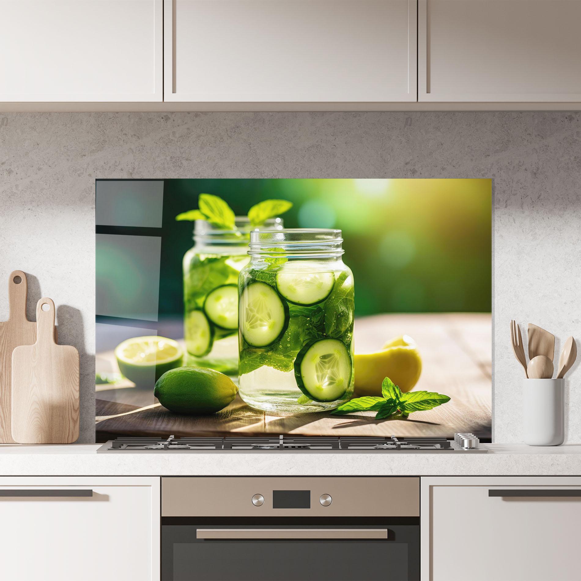 Panou Sticla Bucatarie Cold Drink Cucumber mockup 7