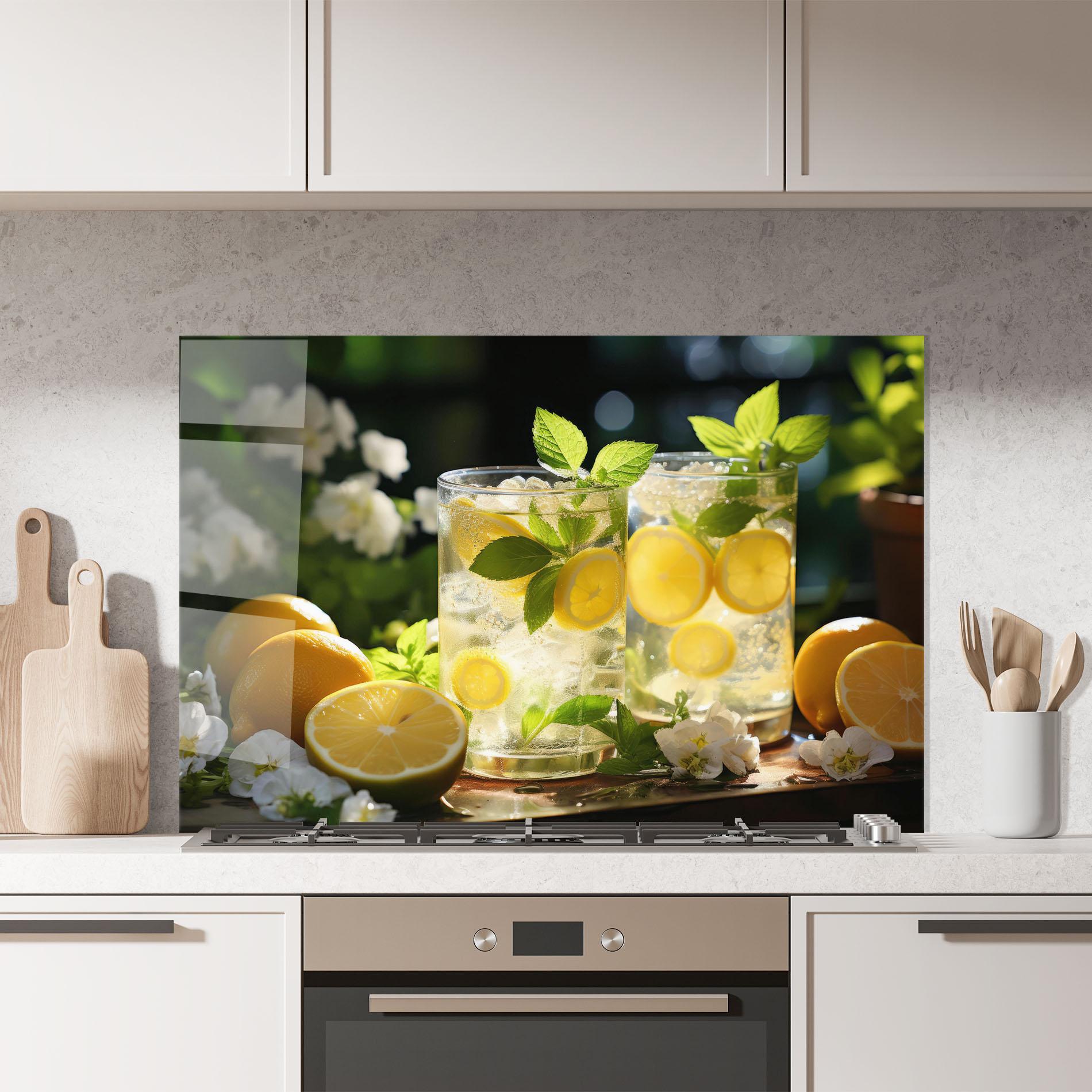 Panou Sticla Bucatarie White Flowers Lemonade mockup 7